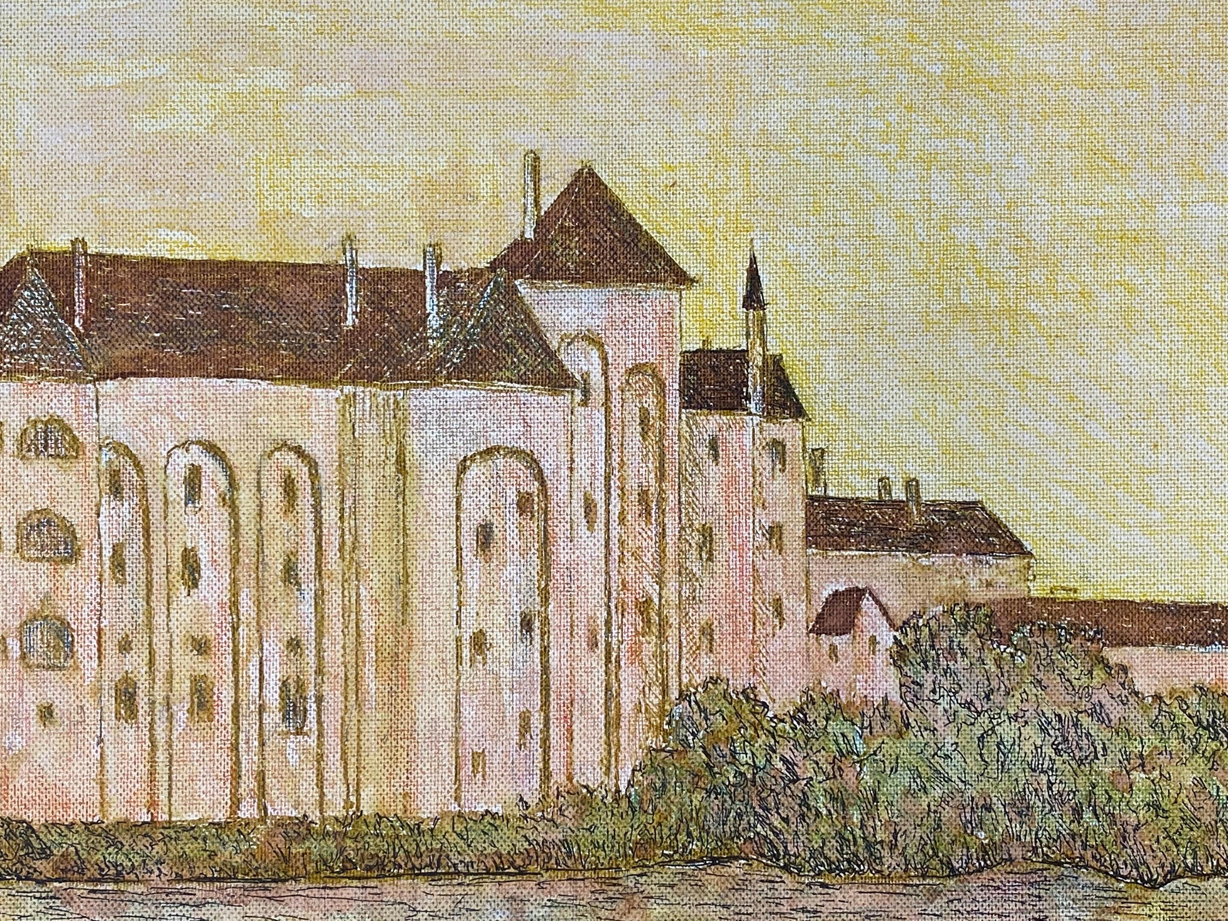 Quadro cubista/modernista francese del 1950 firmato, Paesaggio fluviale francese in vendita 1