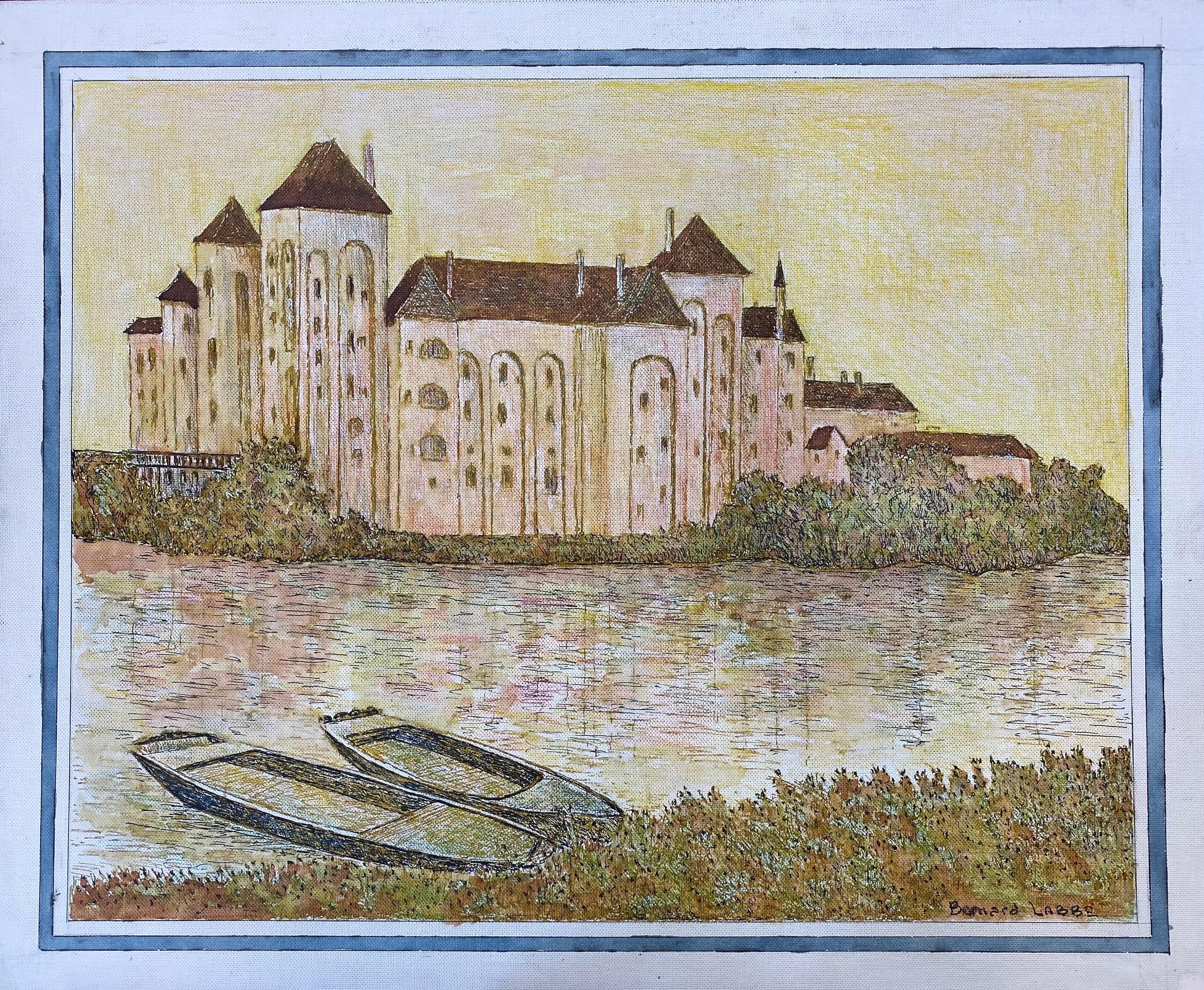 Quadro cubista/modernista francese del 1950 firmato, Paesaggio fluviale francese in vendita 2