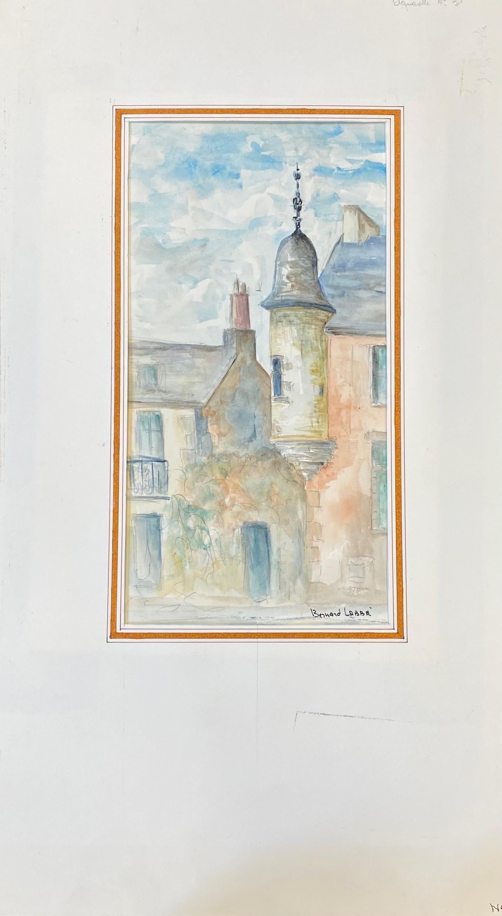 Peinture moderniste/cubiste française des années 1950 signée, bâtiments français de couleur claire - Painting de Unknown