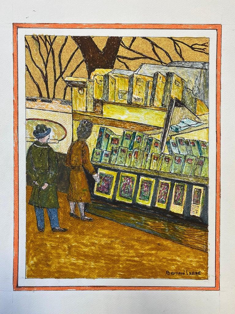 1950's French Modernist / Cubist Painting Signed, Parisian Market Stall - Brown Figurative Painting by Unknown