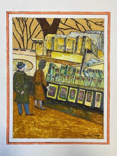 1950's French Modernist / Cubist Painting Signed, Parisian Market Stall