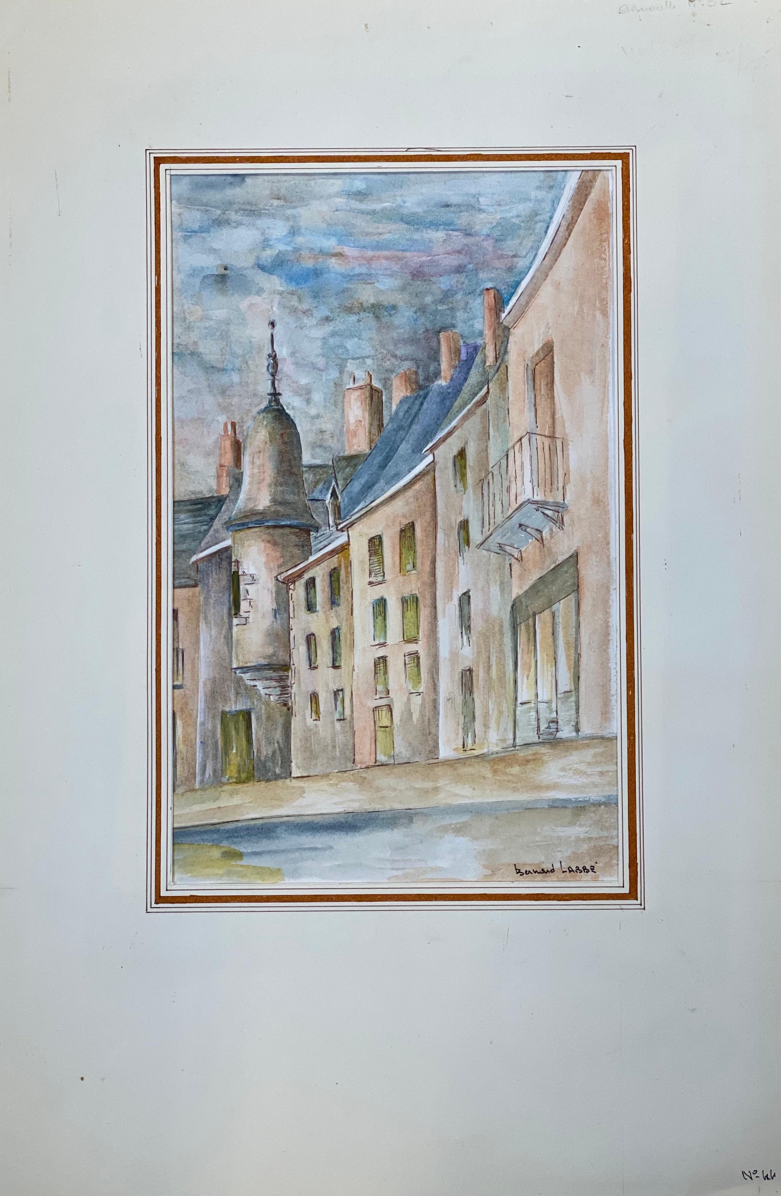 1950's French Modernist/ Cubist Painting Signed, Tall French Buildings - Gray Landscape Painting by Unknown