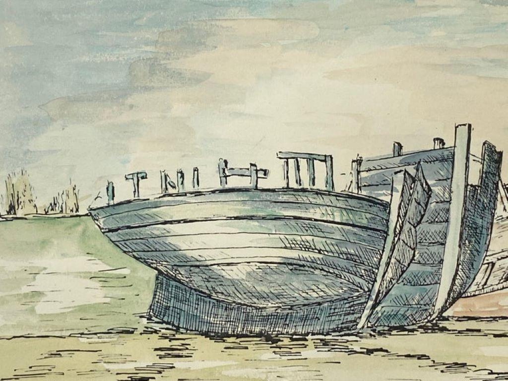 Trois bateaux
de Bernard Labbe (français, milieu du 20e siècle)
Peinture originale signée à l'aquarelle/ gouache montée sur carton, non encadrée
Taille : 11 x 12.5 pouces
Condit : très bon et prêt à être apprécié. 

Provenance : l'atelier/le studio
