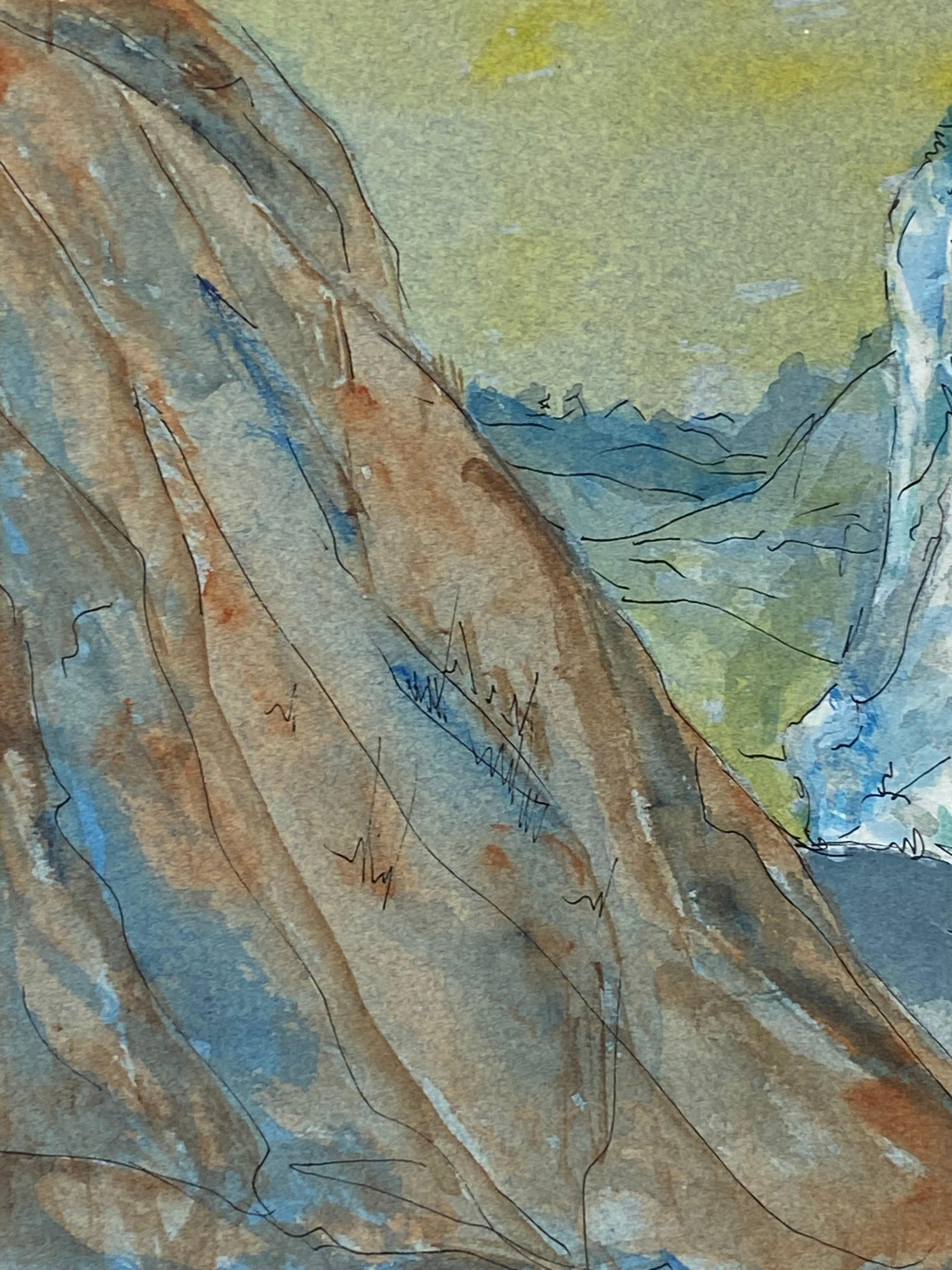 Peinture moderniste/cubiste française des années 1950 signée, à travers les montagnes en vente 1