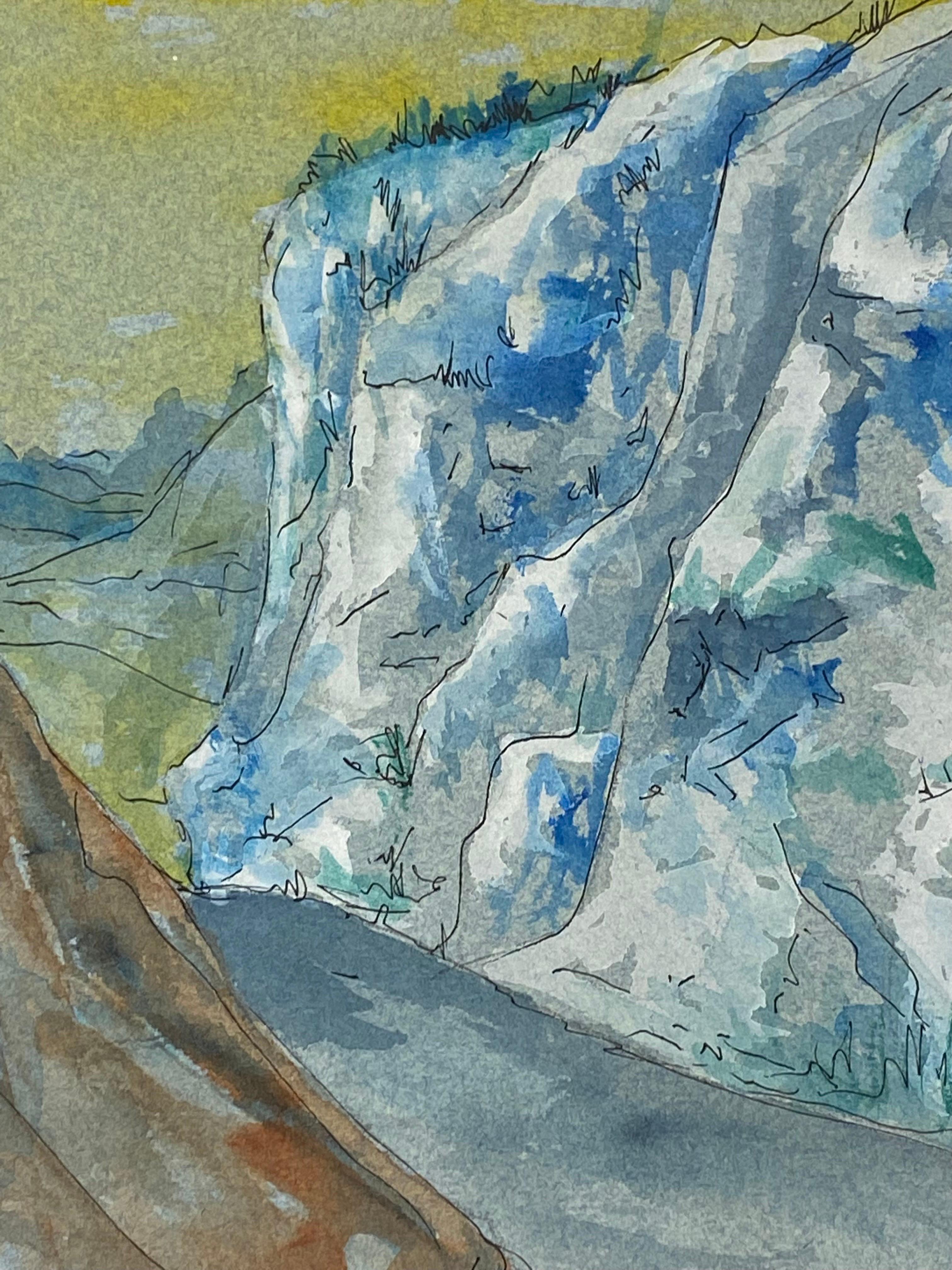Peinture moderniste/cubiste française des années 1950 signée, à travers les montagnes en vente 2