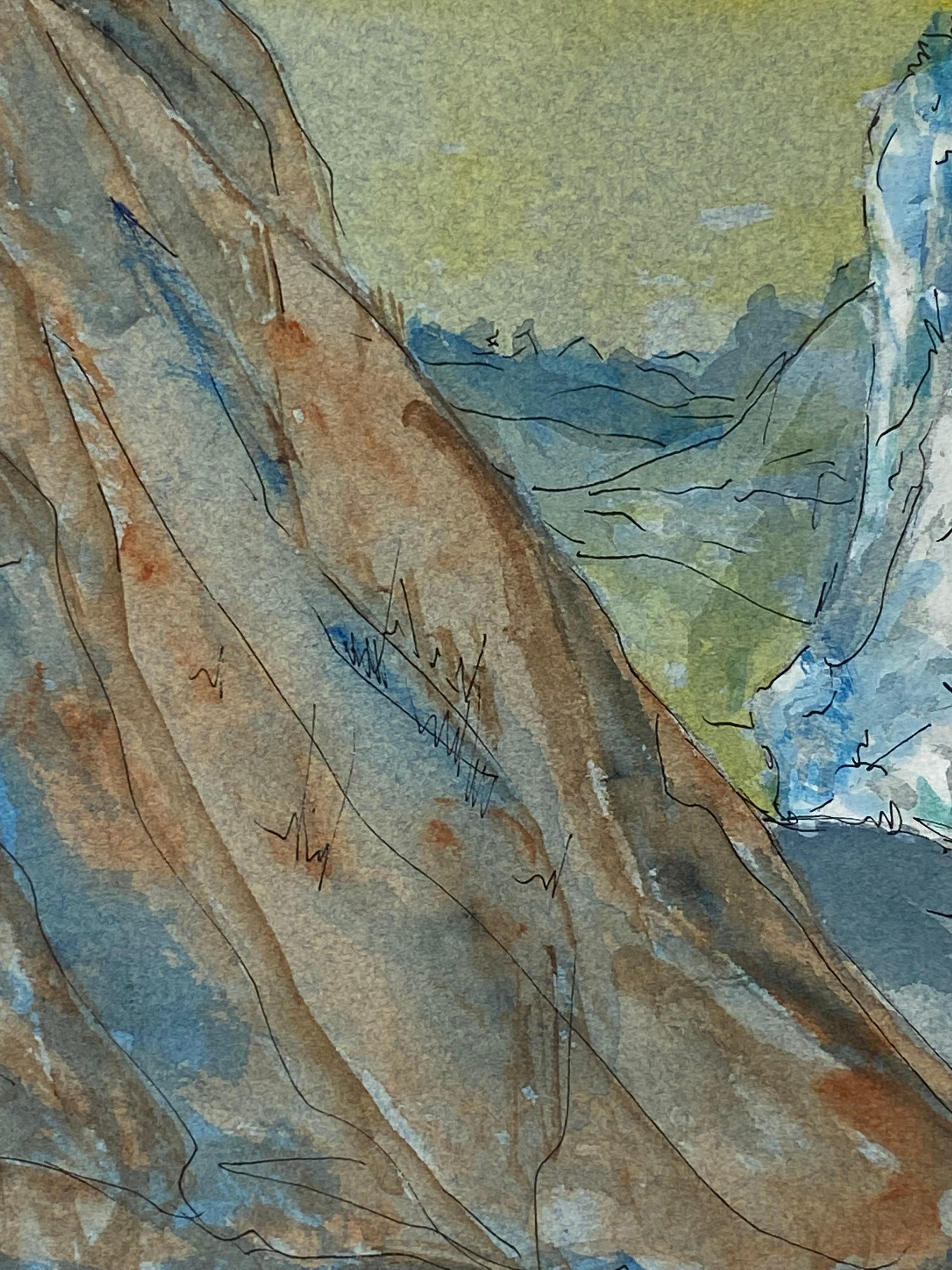 Peinture moderniste/cubiste française des années 1950 signée, à travers les montagnes en vente 3