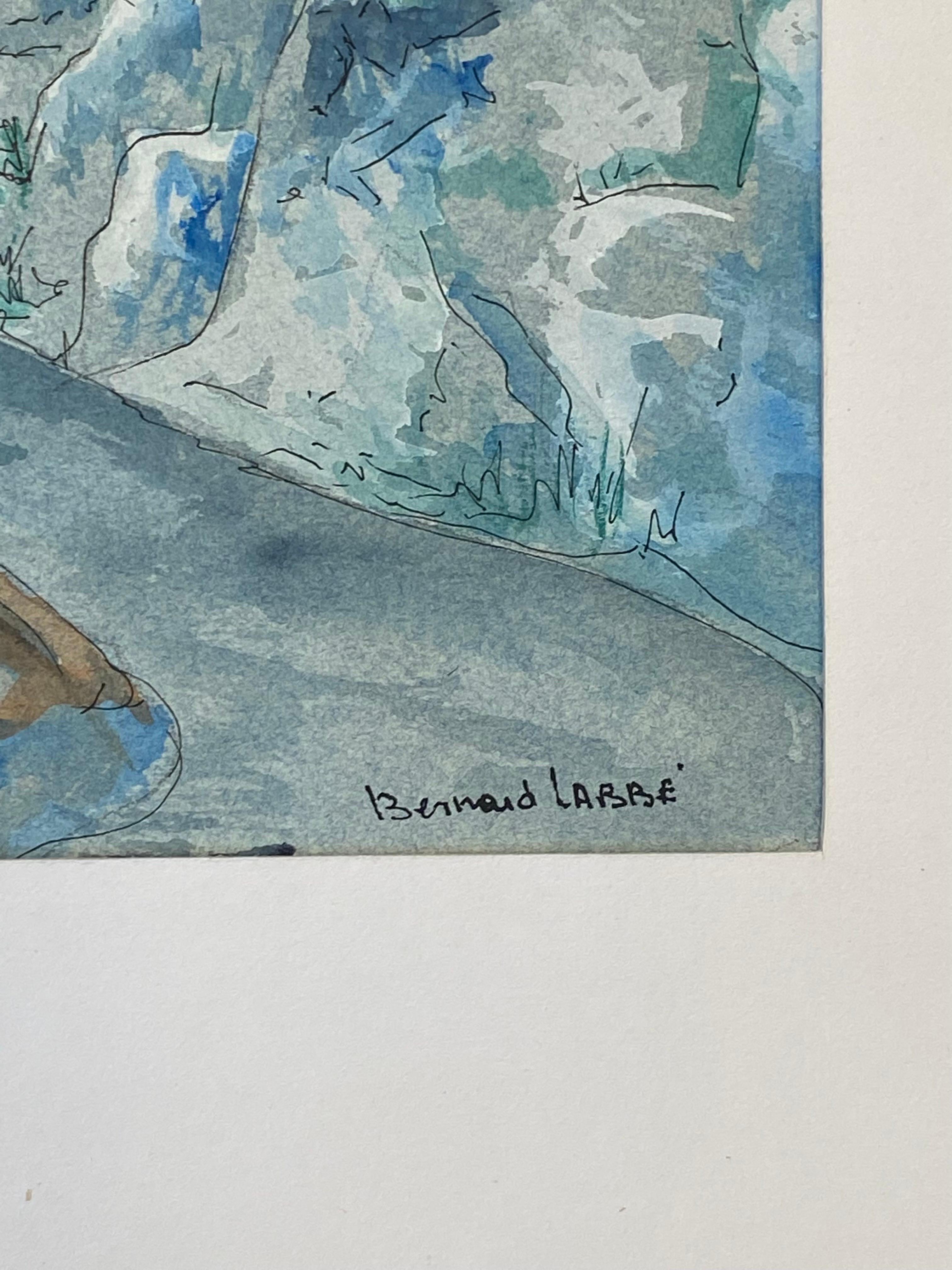 Peinture moderniste/cubiste française des années 1950 signée, à travers les montagnes en vente 4