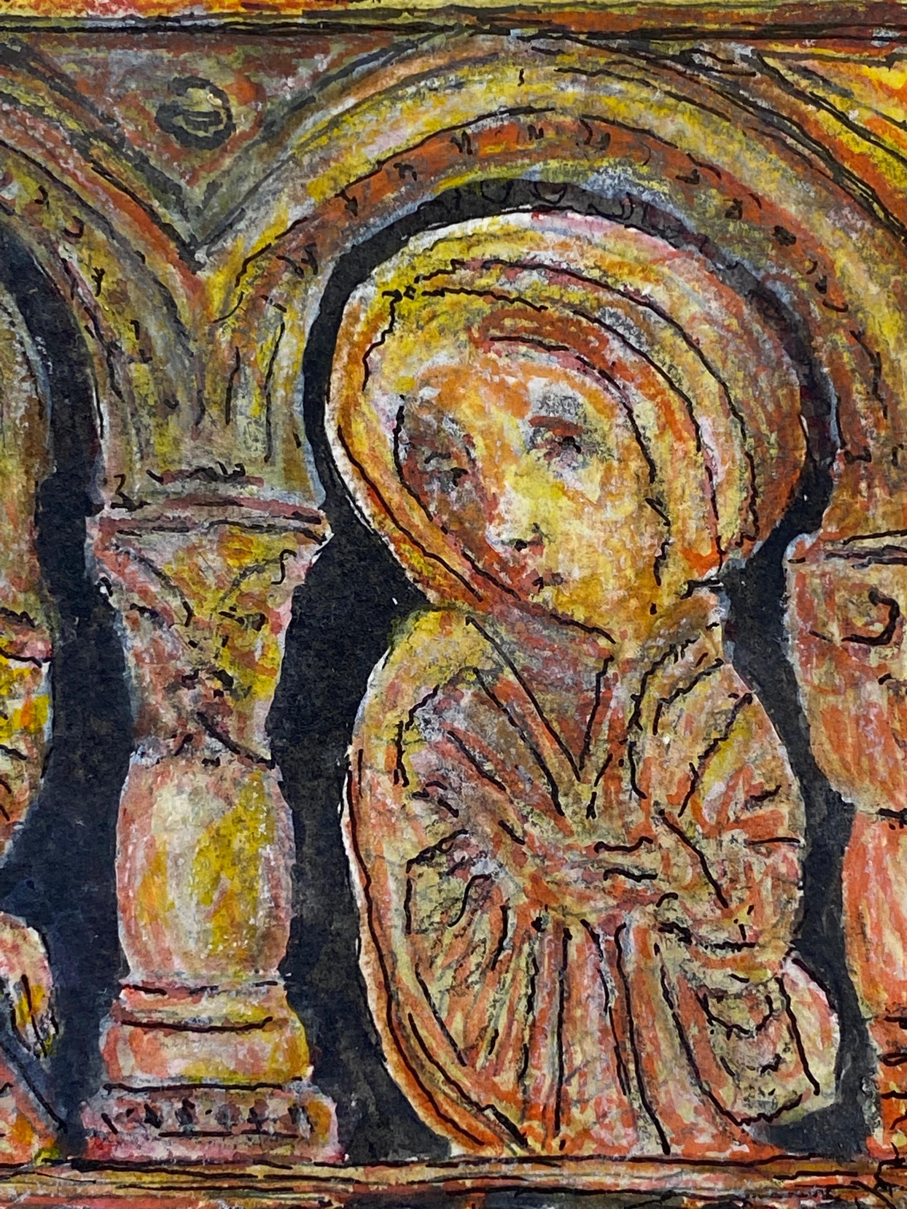 Pintura modernista/cubista francesa de los años 50, Dos figuras en un paisaje histórico en venta 2