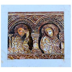 Peinture moderniste/cubiste française des années 1950 - Deux figures religieuses