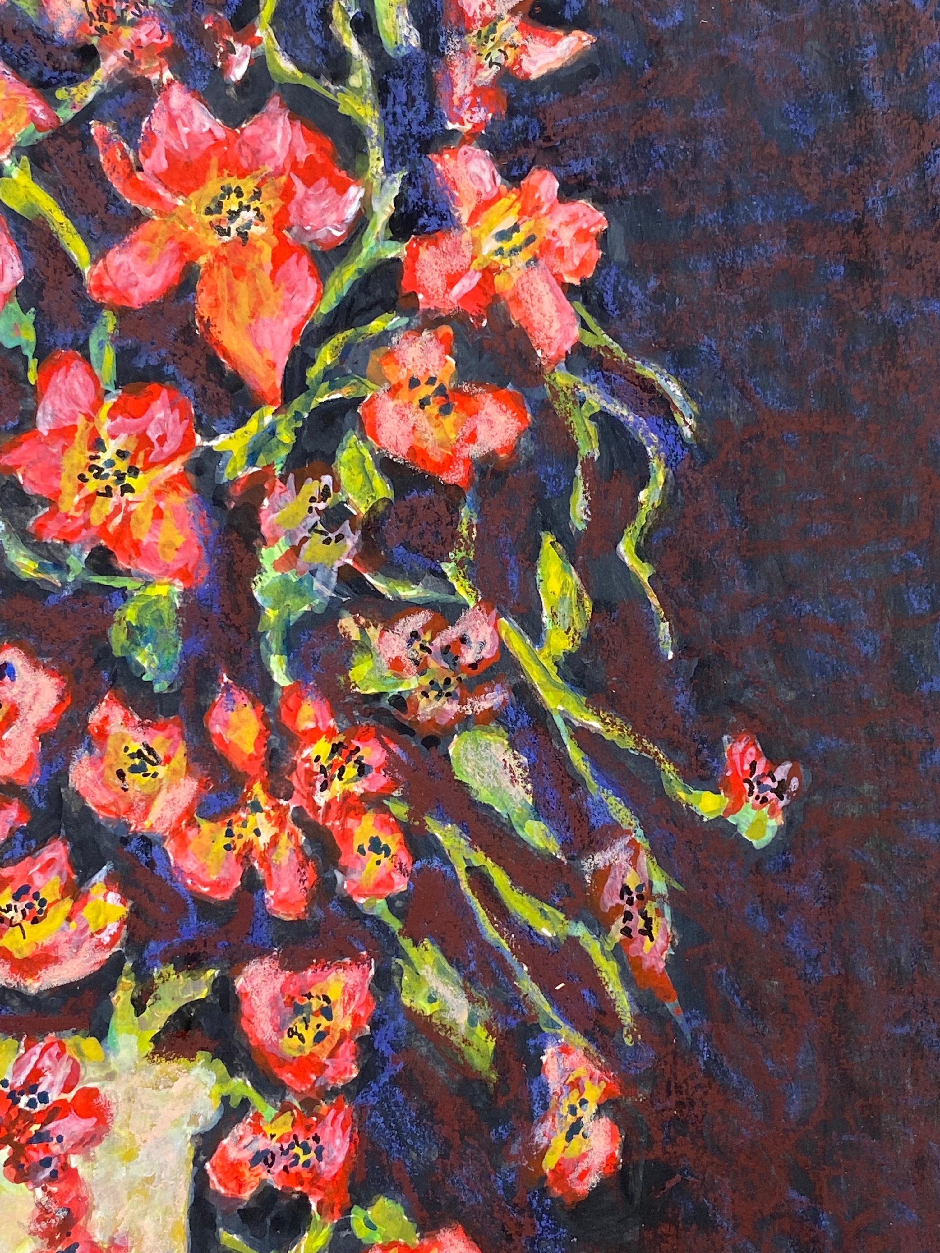 Pintura Modernista/Cubista Francesa de 1950 Firmada, Hermosas Flores en Jarrón en venta 2