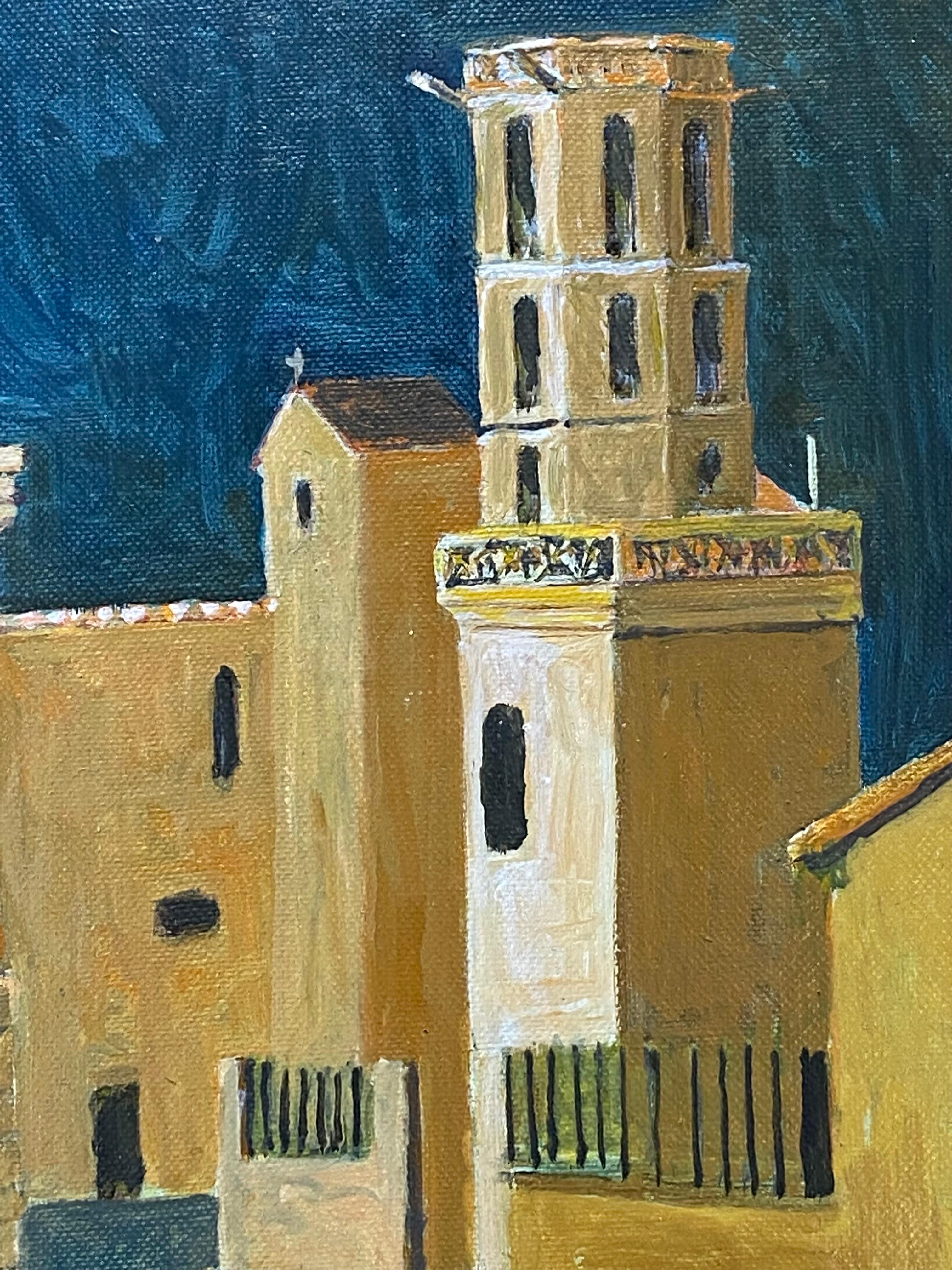 Peinture moderniste / cubiste signée des années 1950, French Townes - Gris Landscape Painting par Unknown