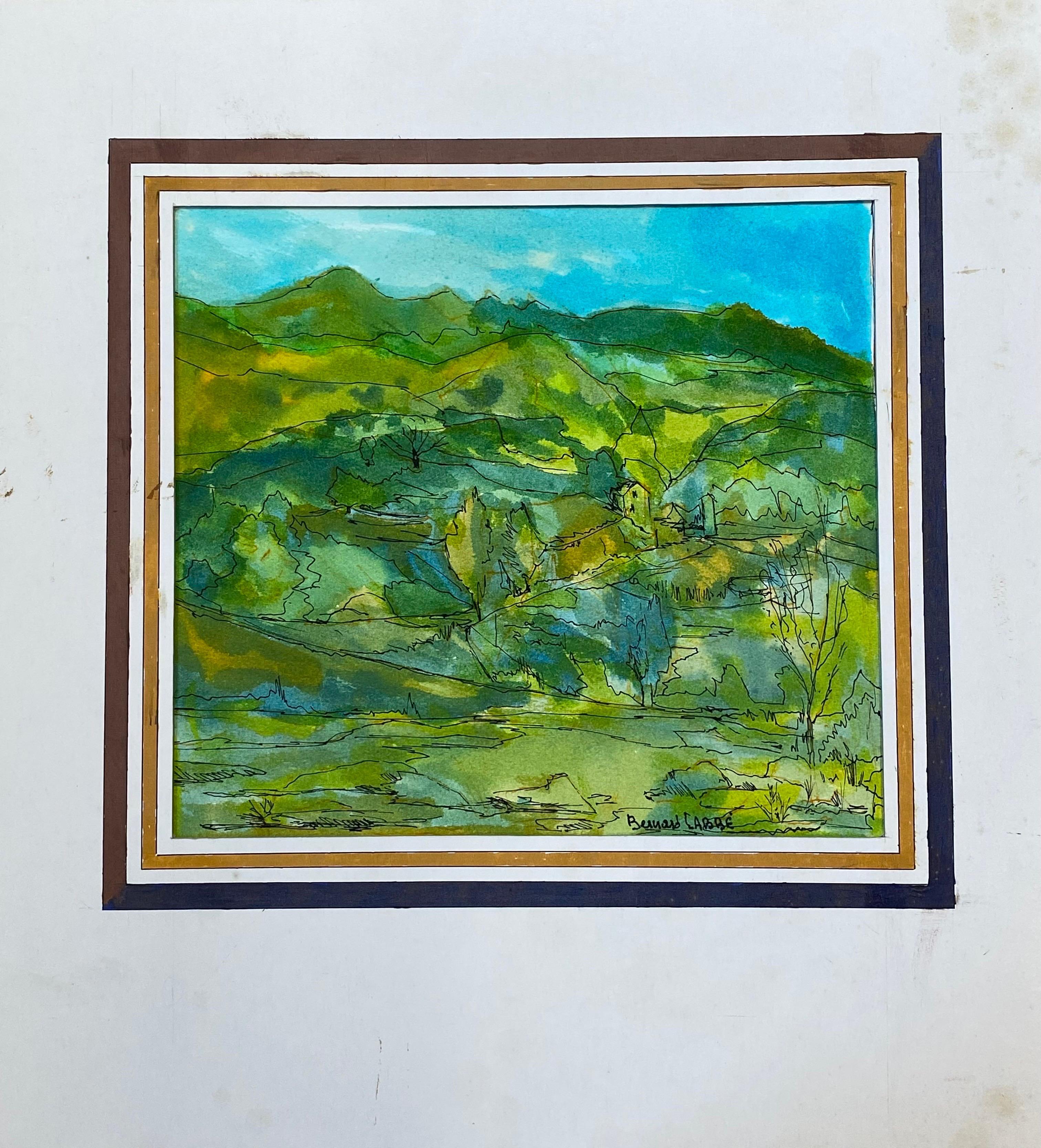 Paisaje francés
de Bernard Labbe (French mid 20th century)
Pintura original en acuarela/guache sobre papel de artista, montada sobre tabla
Tamaño: 16 x 15,5 pulgadas
Estado: muy bueno y listo para ser disfrutado. 

Procedencia: taller/estudio del