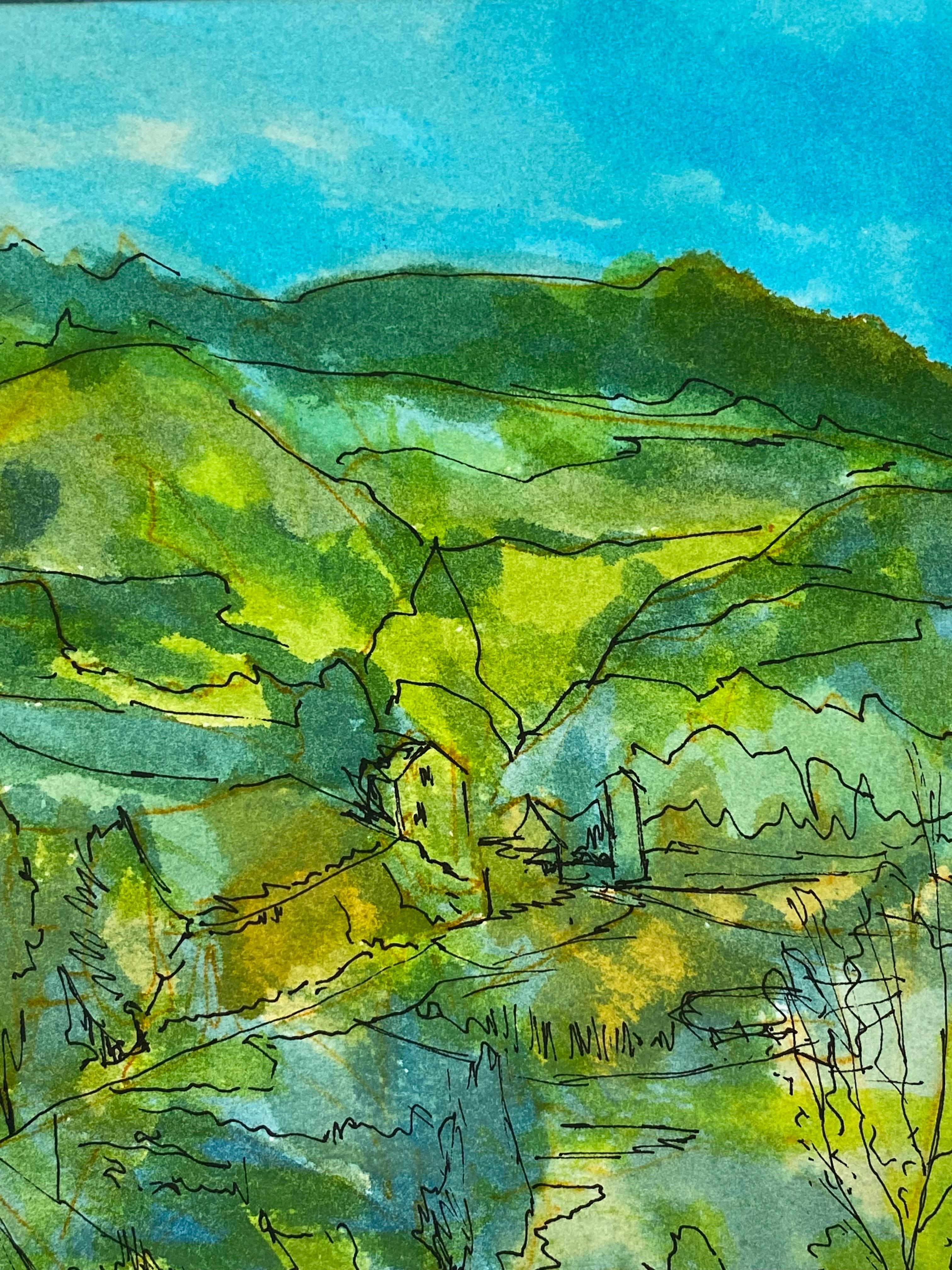 1950's Pintura Modernista/Cubista Francesa Firmada, Paisaje Verde y Azul en venta 2