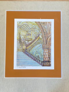 1950's French Modernist/ Cubist Signed Painting, Interior of a Ballroom