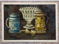 1950's French Modernist/ Cubist Signed Painting, Interior Table Objects