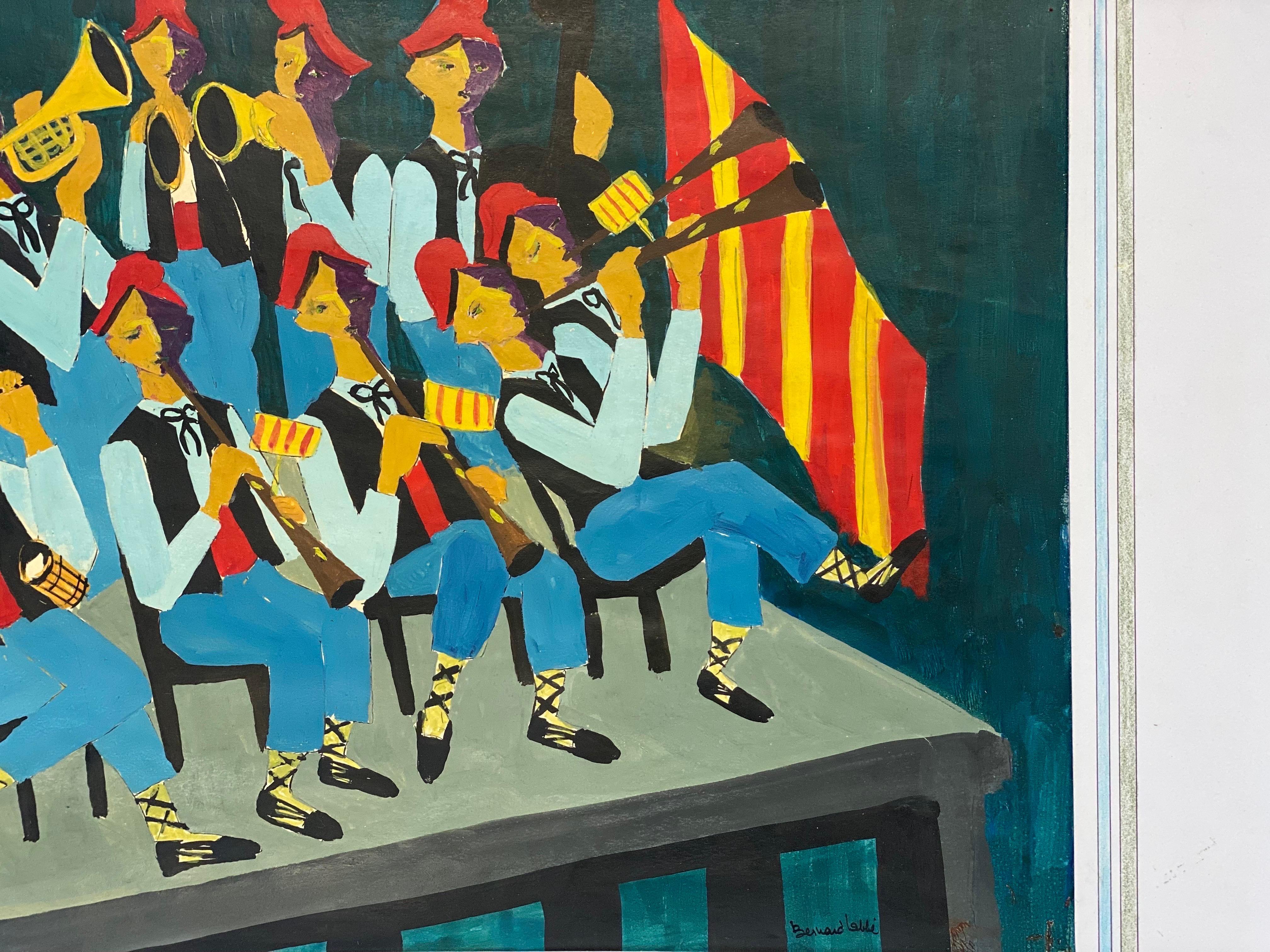 1950's Französisch Modernist / Kubist signiert Gemälde, Wacky Jazz Band – Painting von Unknown