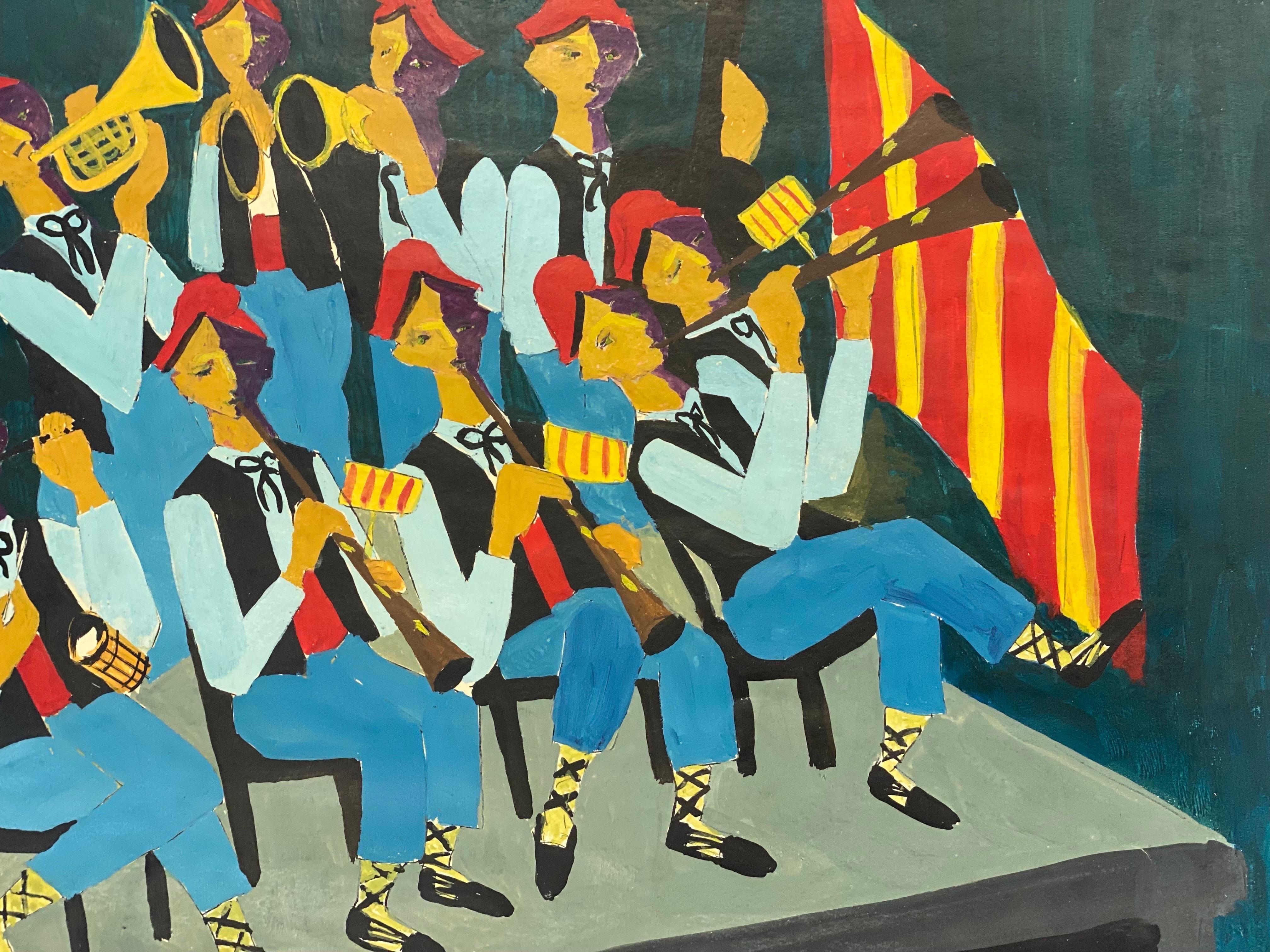 1950's Französisch Modernist / Kubist signiert Gemälde, Wacky Jazz Band (Grau), Figurative Painting, von Unknown