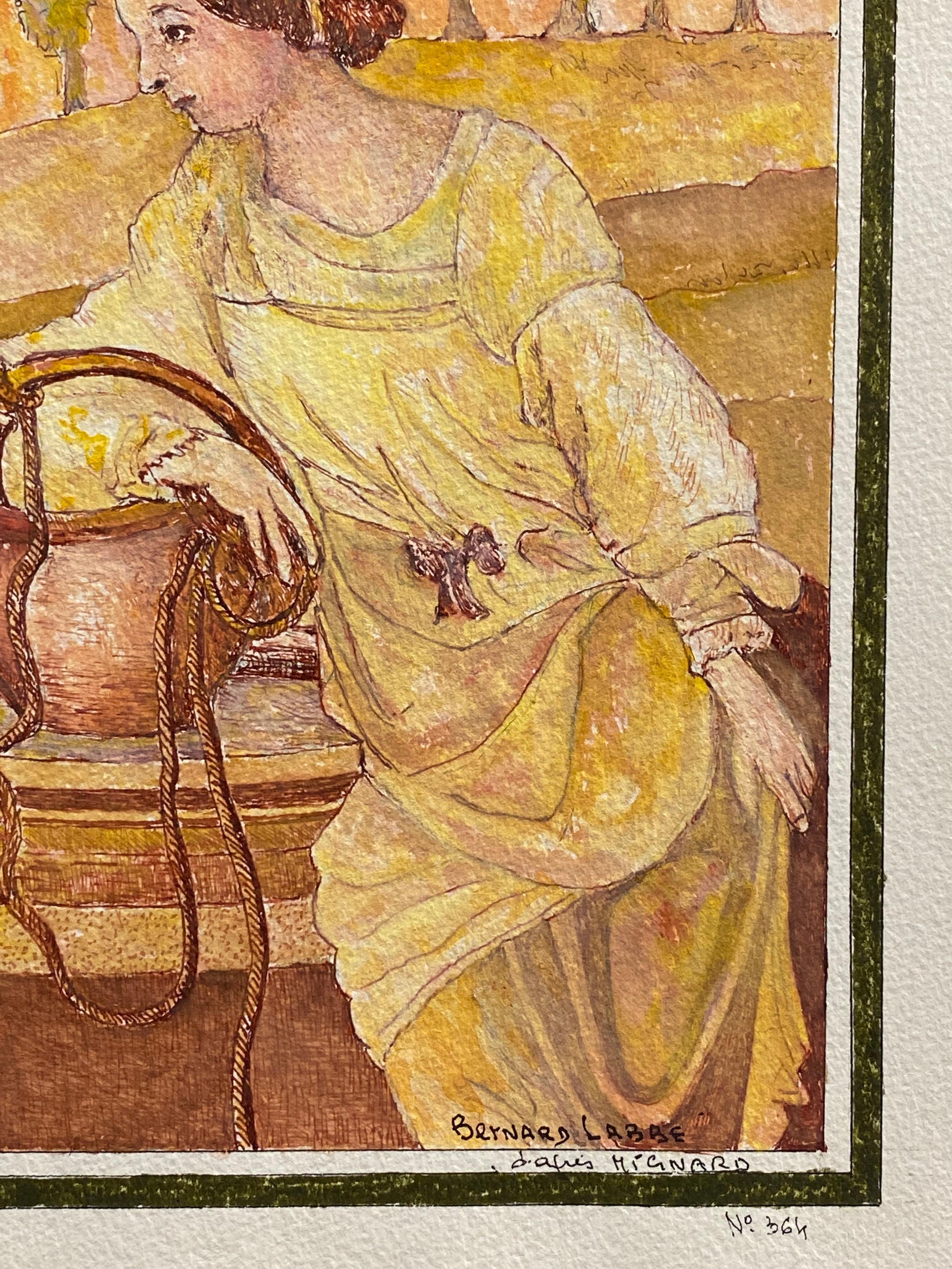 By Bernard Labbe (French mid 20th century)
signed original watercolour/ gouache painting on paper board, unframed
size: 14 x 10 inches
condition: very good and ready to be enjoyed. 

provenance: the artists atelier/ studio, France (stamped verso).