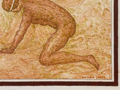 1950's French Modernist Painting Signed, Nude Figure in Landscape