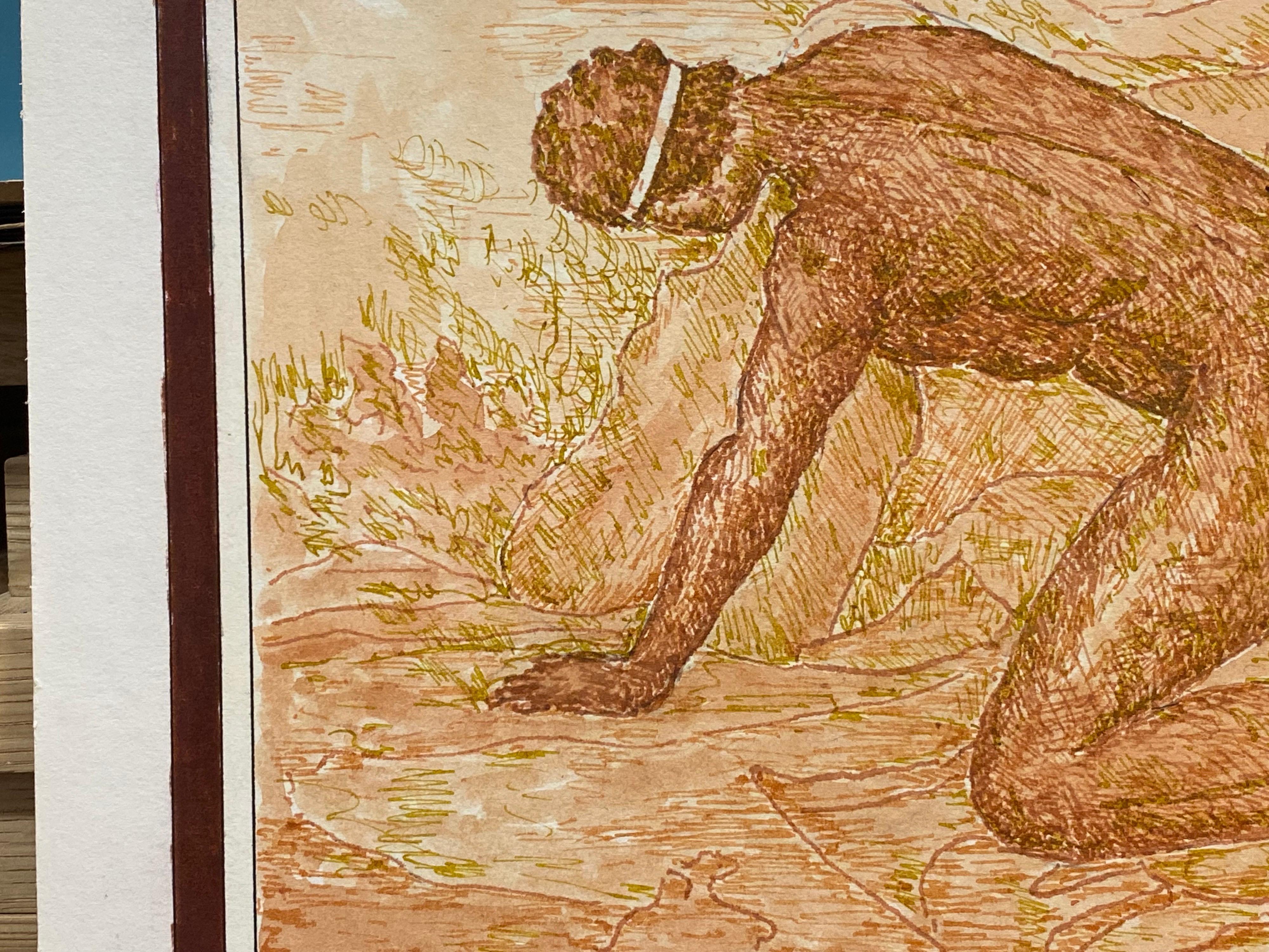 1950's French Modernist Painting Signed, Nude Figure in Landscape For Sale 2