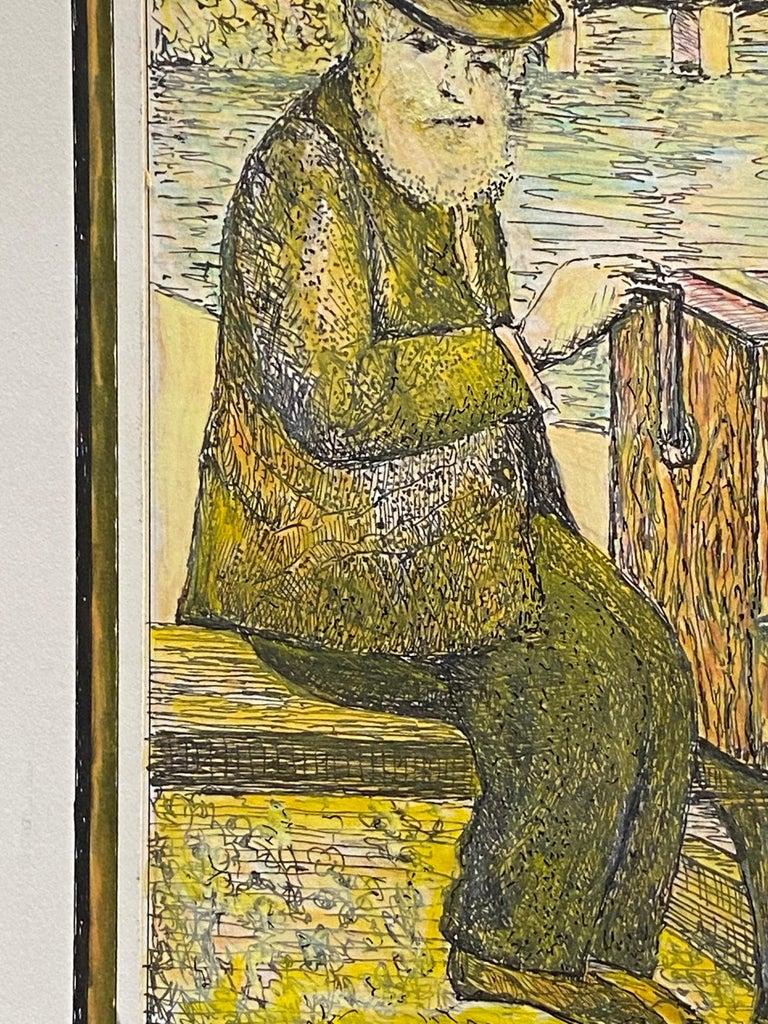 Peinture française des années 1950 signée The Busker - Moderne Painting par Unknown