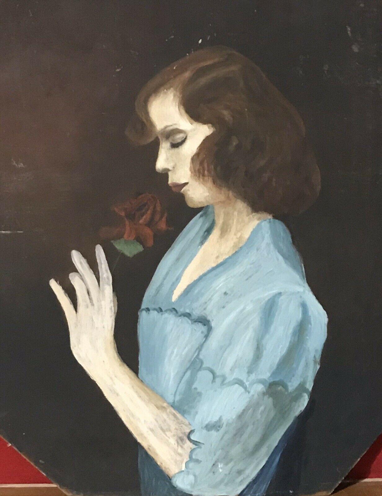 lady smelling rose painting