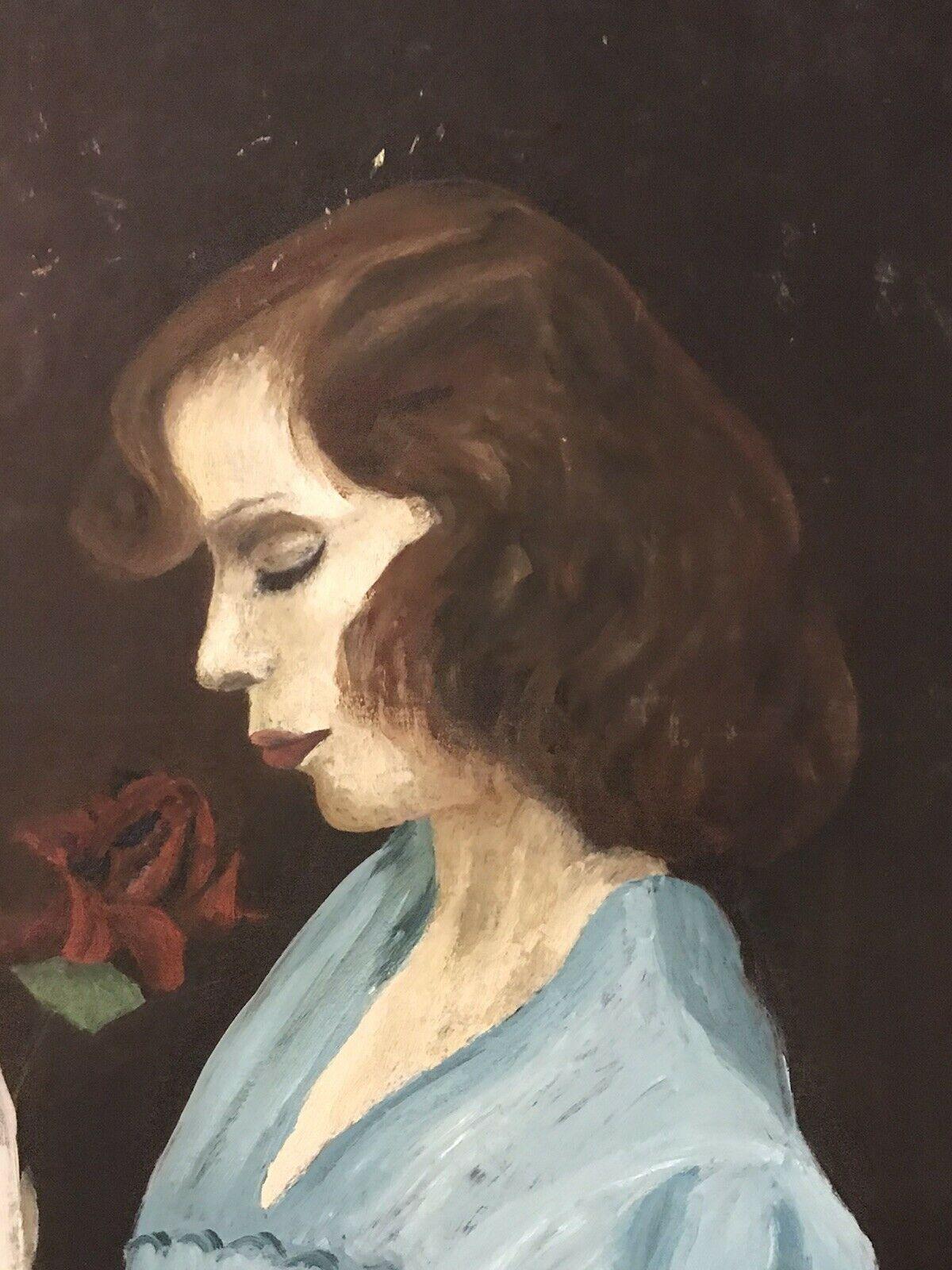 woman smelling rose painting