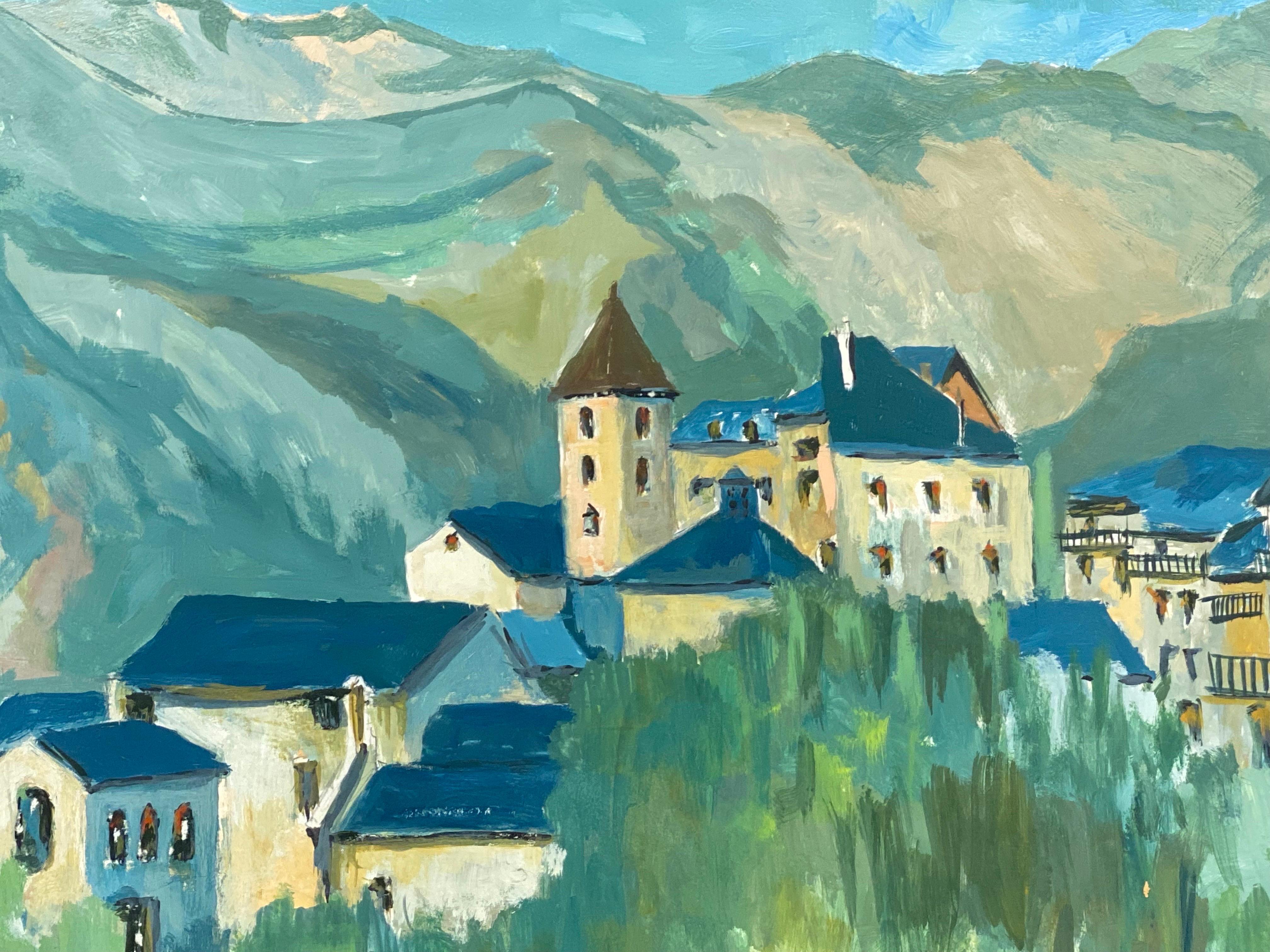 Blue landscape
by Bernard Labbe (French mid 20th century), stamped verso
original oil painting on paper 
overall size: 14 75 x 22 inches
condition: very good and ready to be enjoyed. 

provenance: the artists atelier/ studio, France (stamped verso).