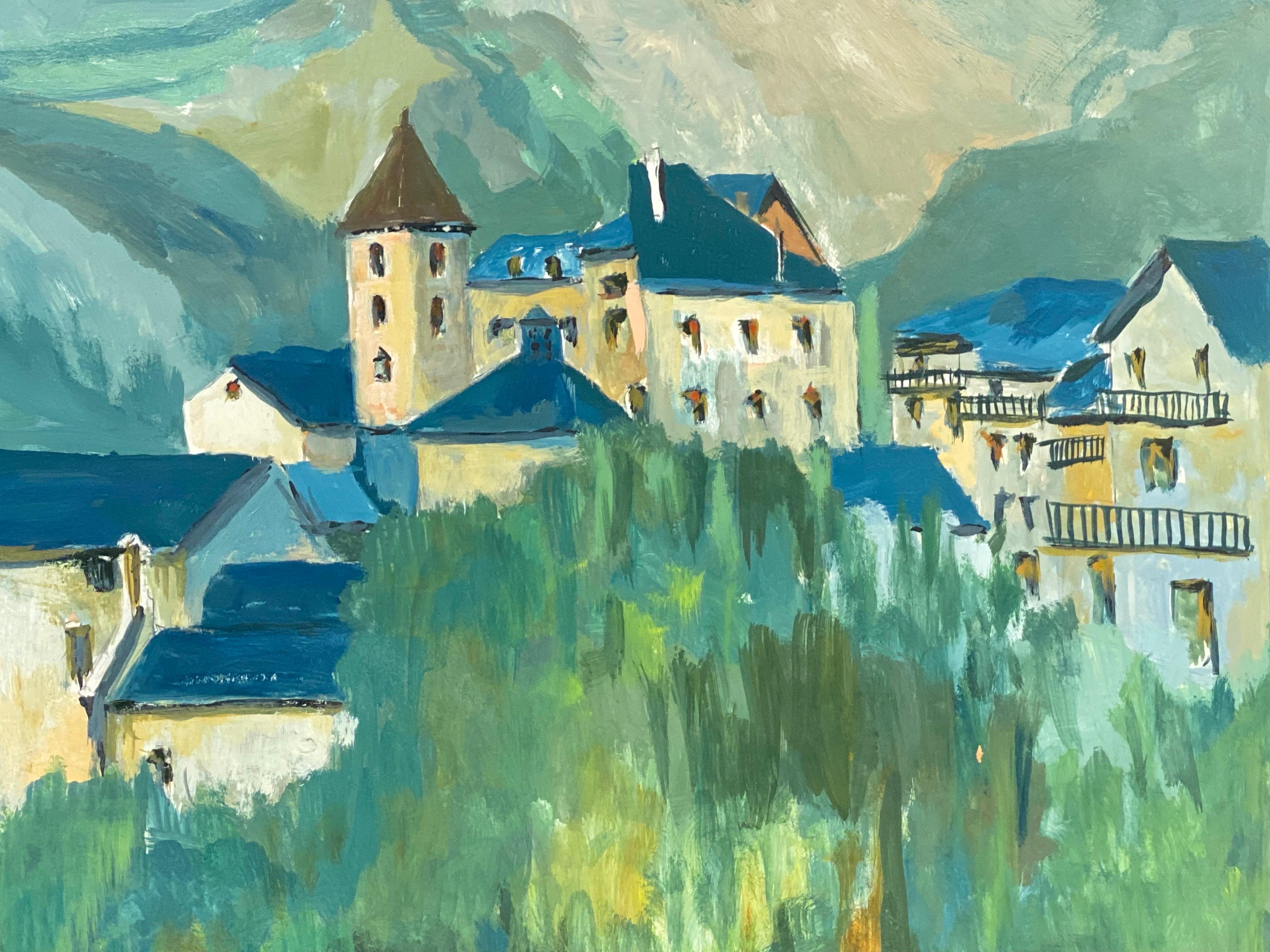 1950's Modernist Painting, Beautiful & Bright Colour French Oil Landscape For Sale 1