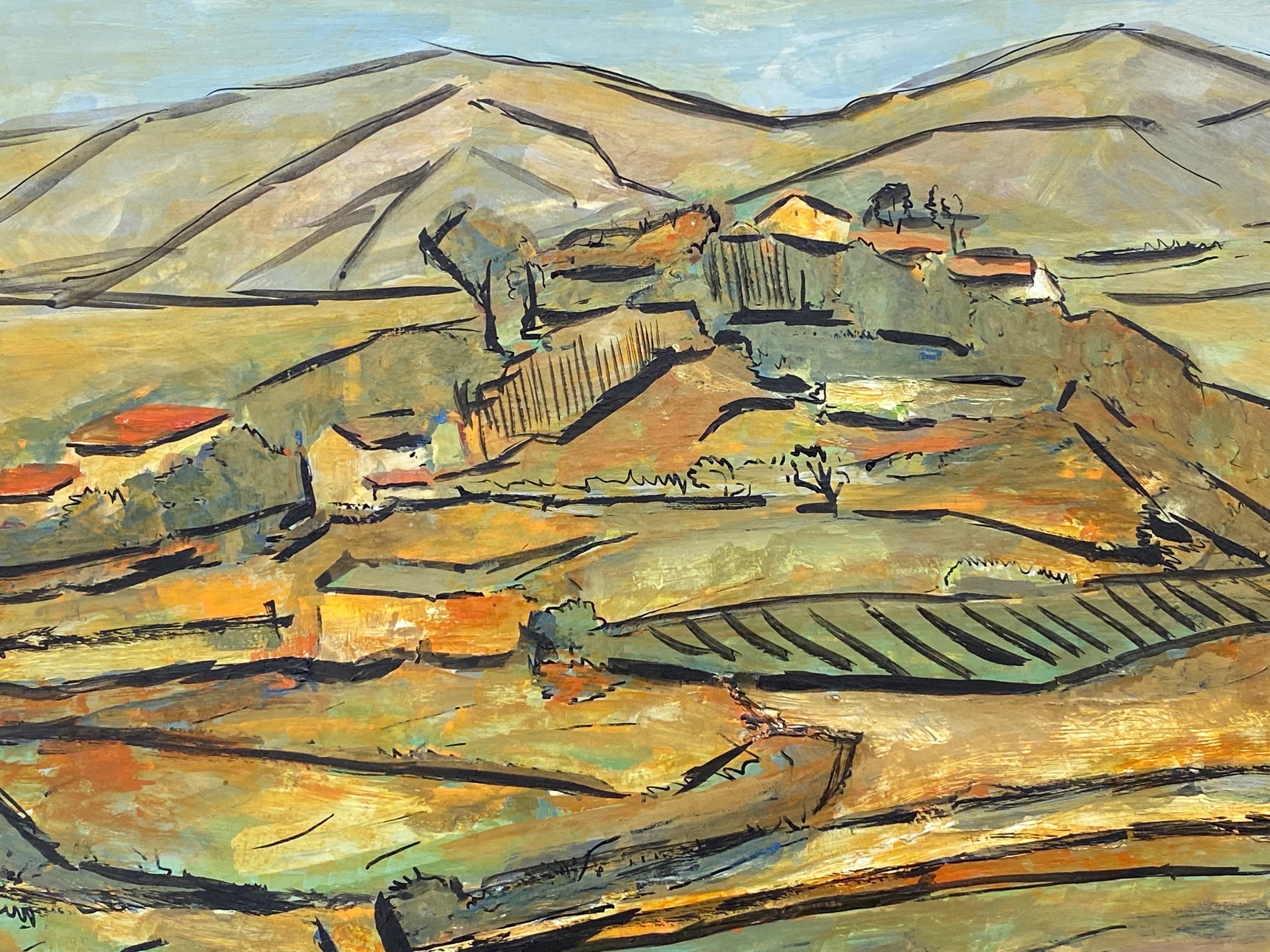 1950's Modernist Painting, French Landscape - Brown Landscape Painting by Unknown