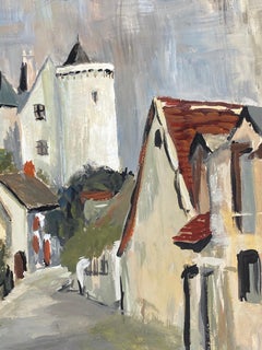 1950's Modernist Painting, Grey Skies Over French Peaceful Town