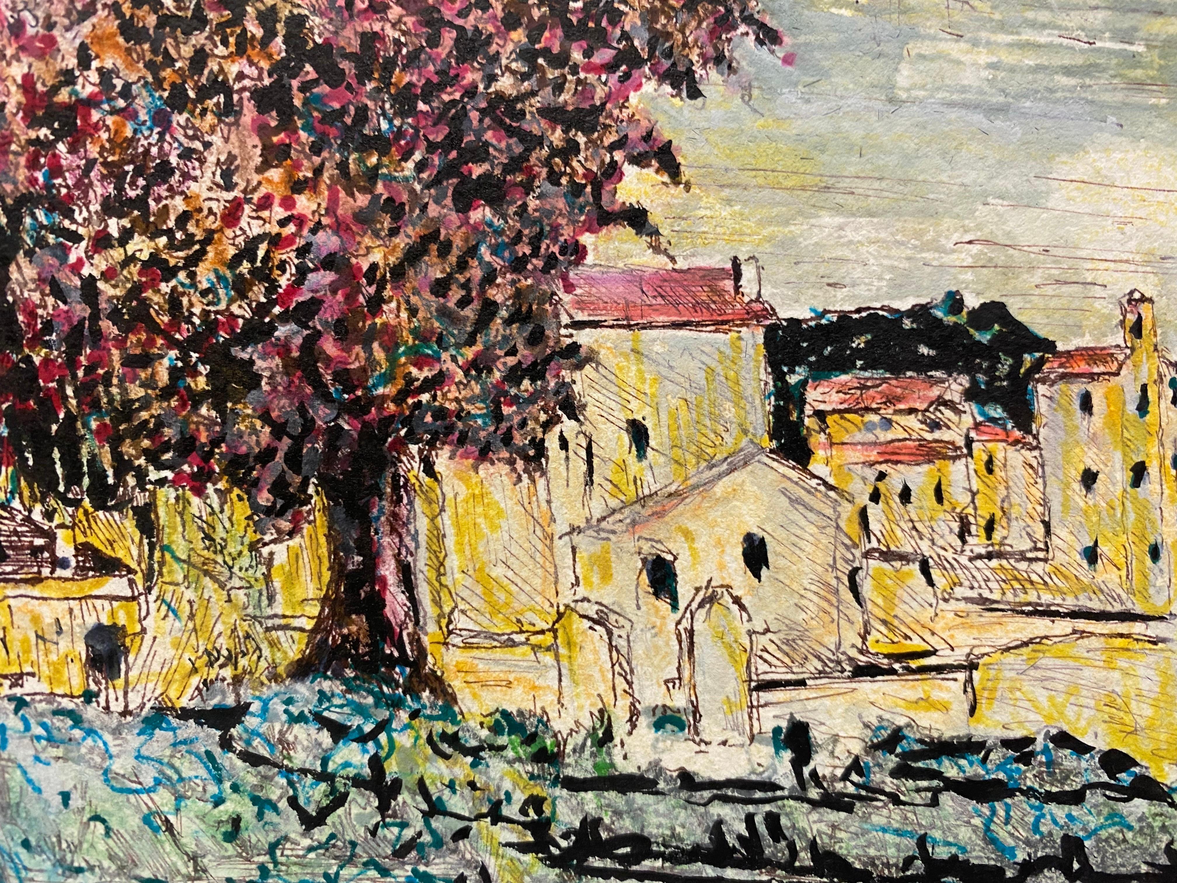 Pittura modernista degli anni '50, Paesaggio di una Townes francese in vendita 1