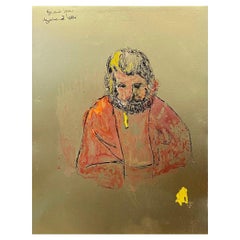1950's Modernist Painting, Portrait of Figure on Gold