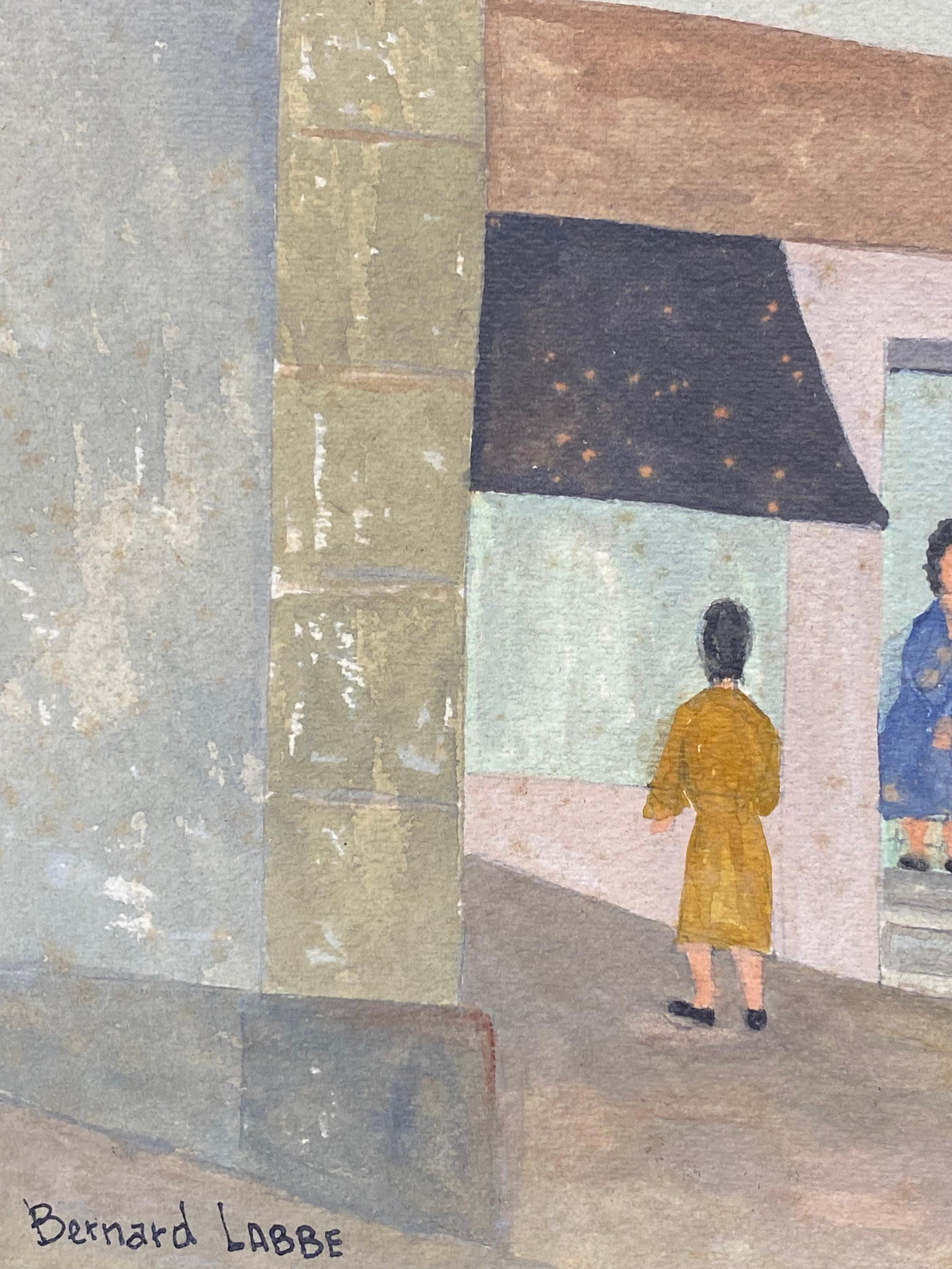 Pintura modernista firmada de los años 50, Figuras en ciudad francesa en venta 1