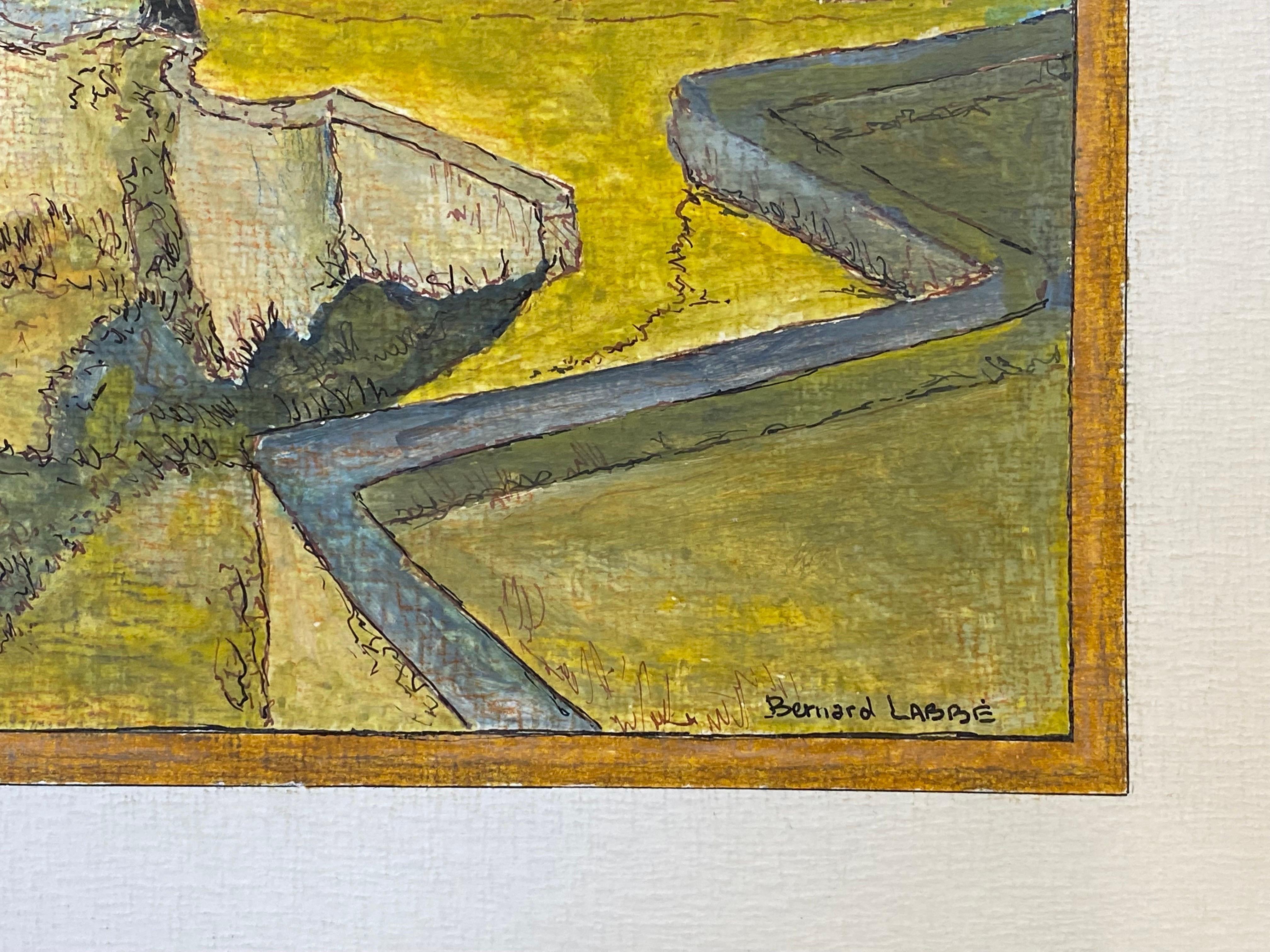 Paisaje eclesiástico
de Bernard Labbe (French mid 20th century), firmado y fechado en 1985 , estampado en el reverso
Pintura original en acuarela/guache sobre papel, 
Tamaño total: 19,5 x 25,5 pulgadas.
Estado: muy bueno y listo para ser disfrutado.