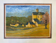 1950's Modernist signiert Gemälde, Tranquil Ansicht von Französisch Gebäude