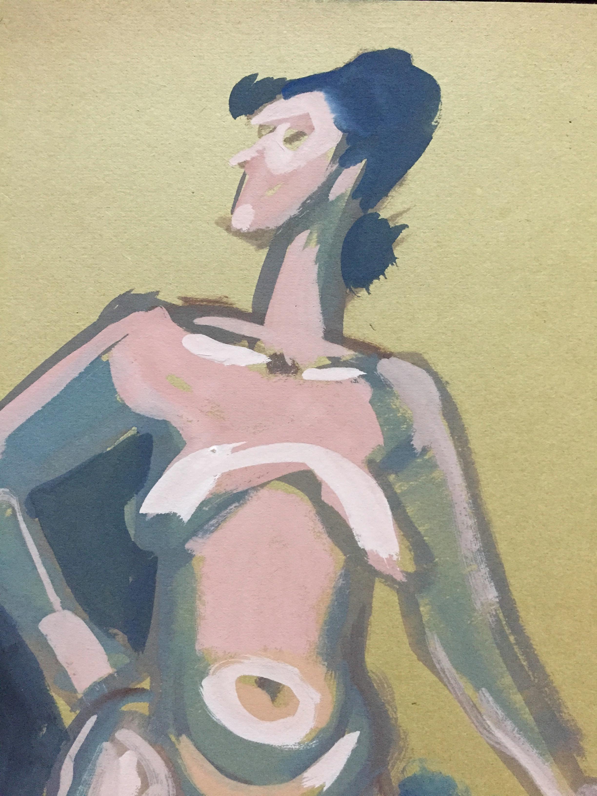 Figuratives Gouache-Gemälde „Akt mit Stuhl“ aus den 1950er Jahren – Painting von Unknown