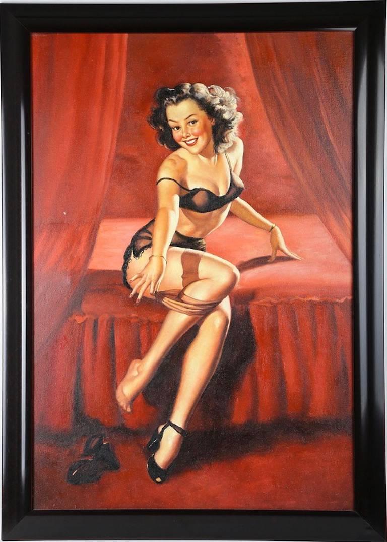 1950's Pin Up Girl Oil Painting on canvas