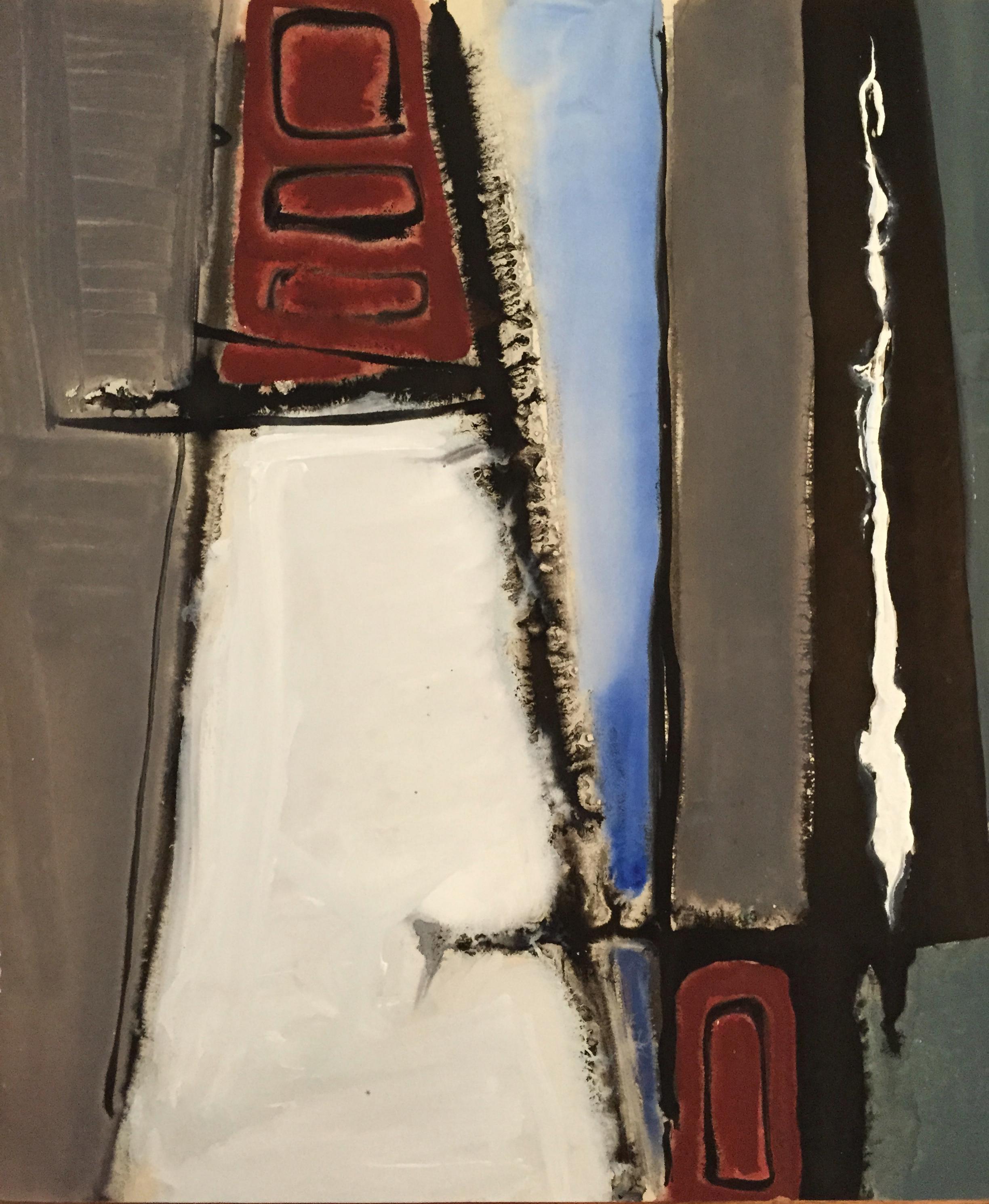 Peinture abstraite à la gouache "Rectangle" des années 1950