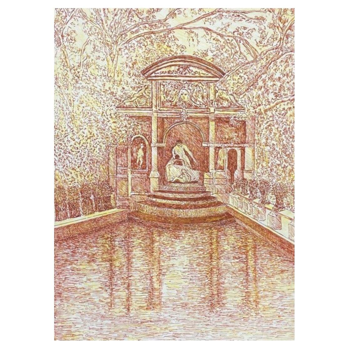 Pintura modernista firmada en 1950, Dibujo fino de fuente histórica