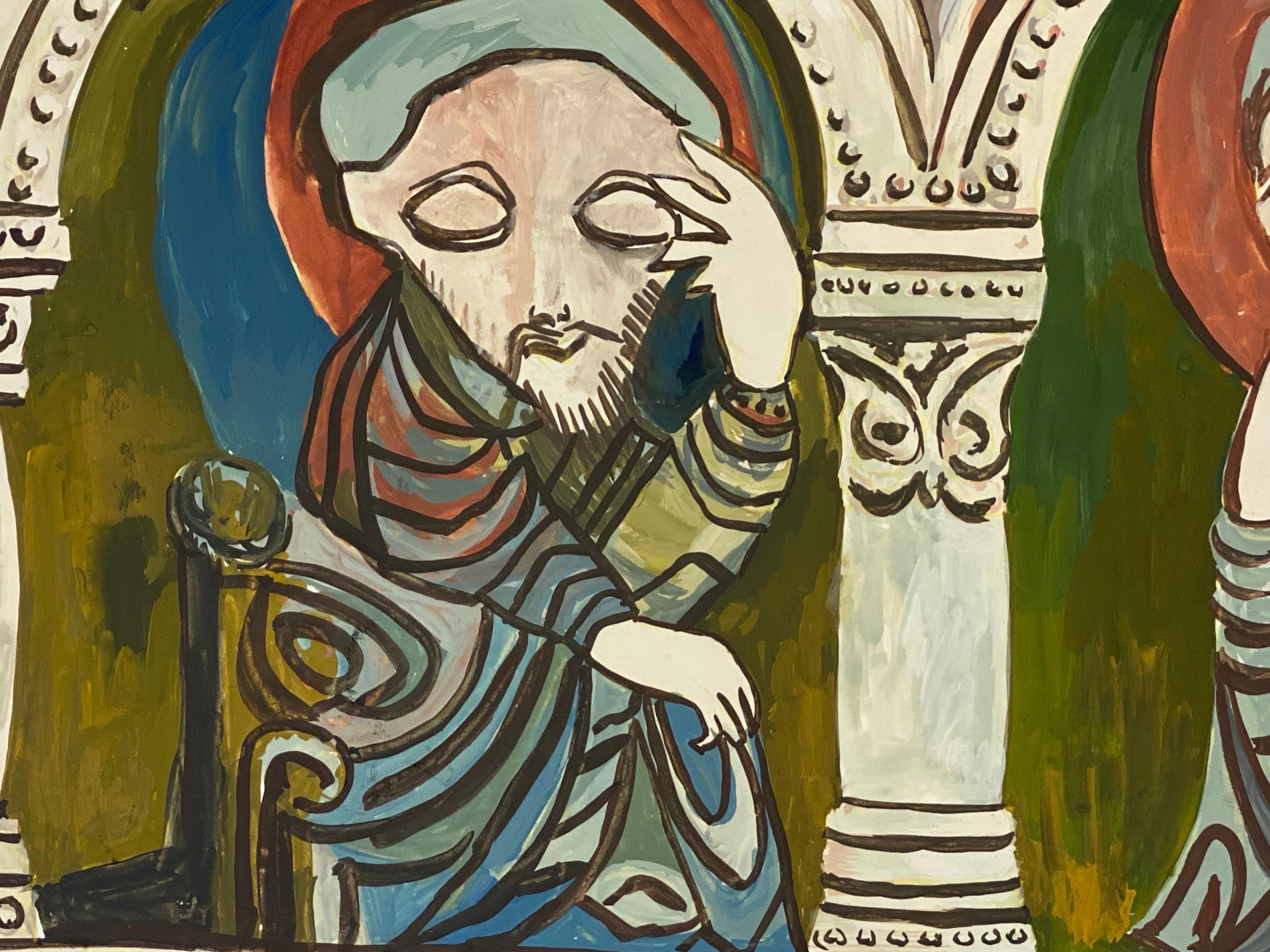 1950's Signed Modernist Painting, Two Caricature Figures For Sale 1