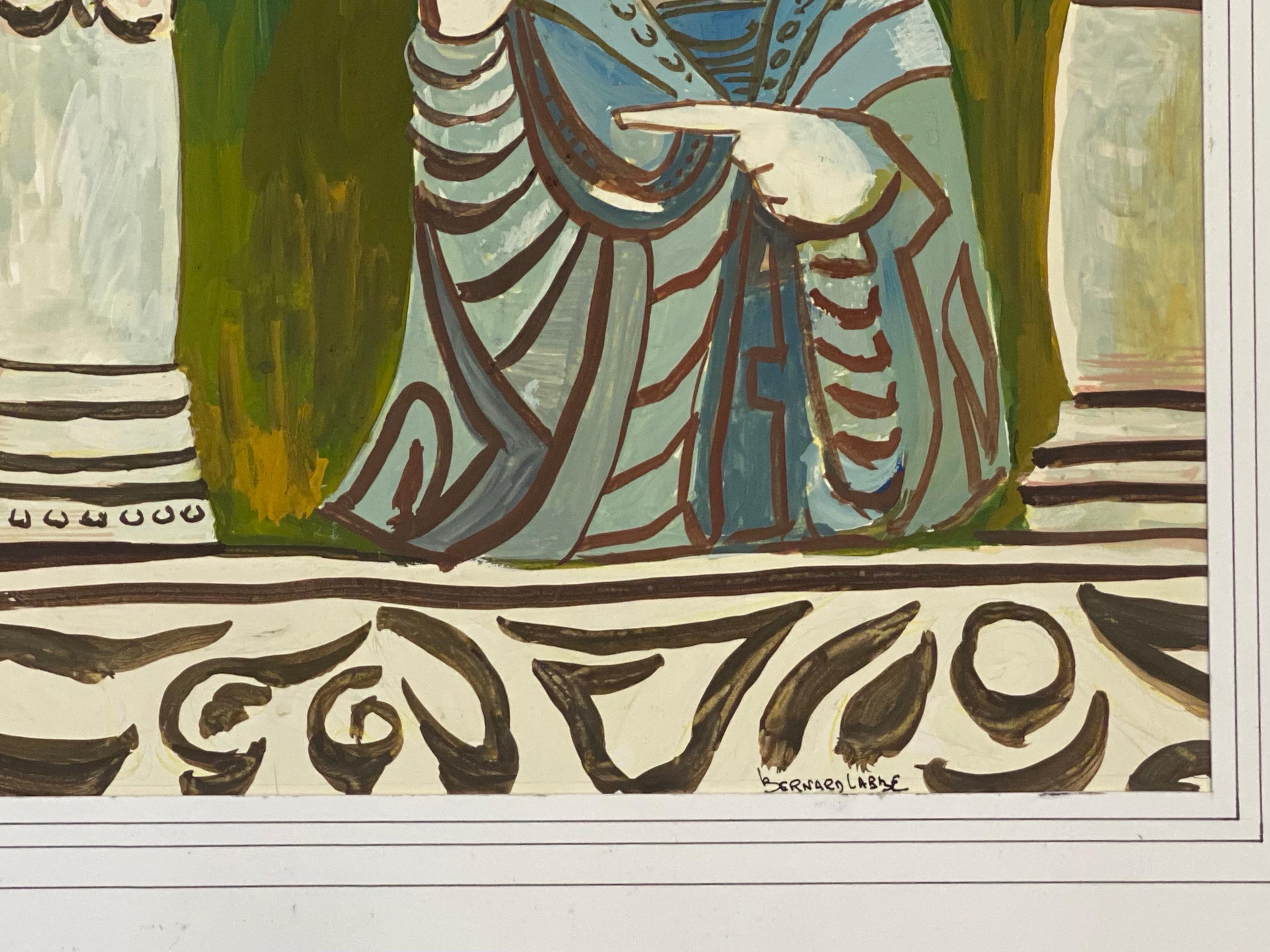 1950's Signed Modernist Painting, Two Caricature Figures For Sale 3