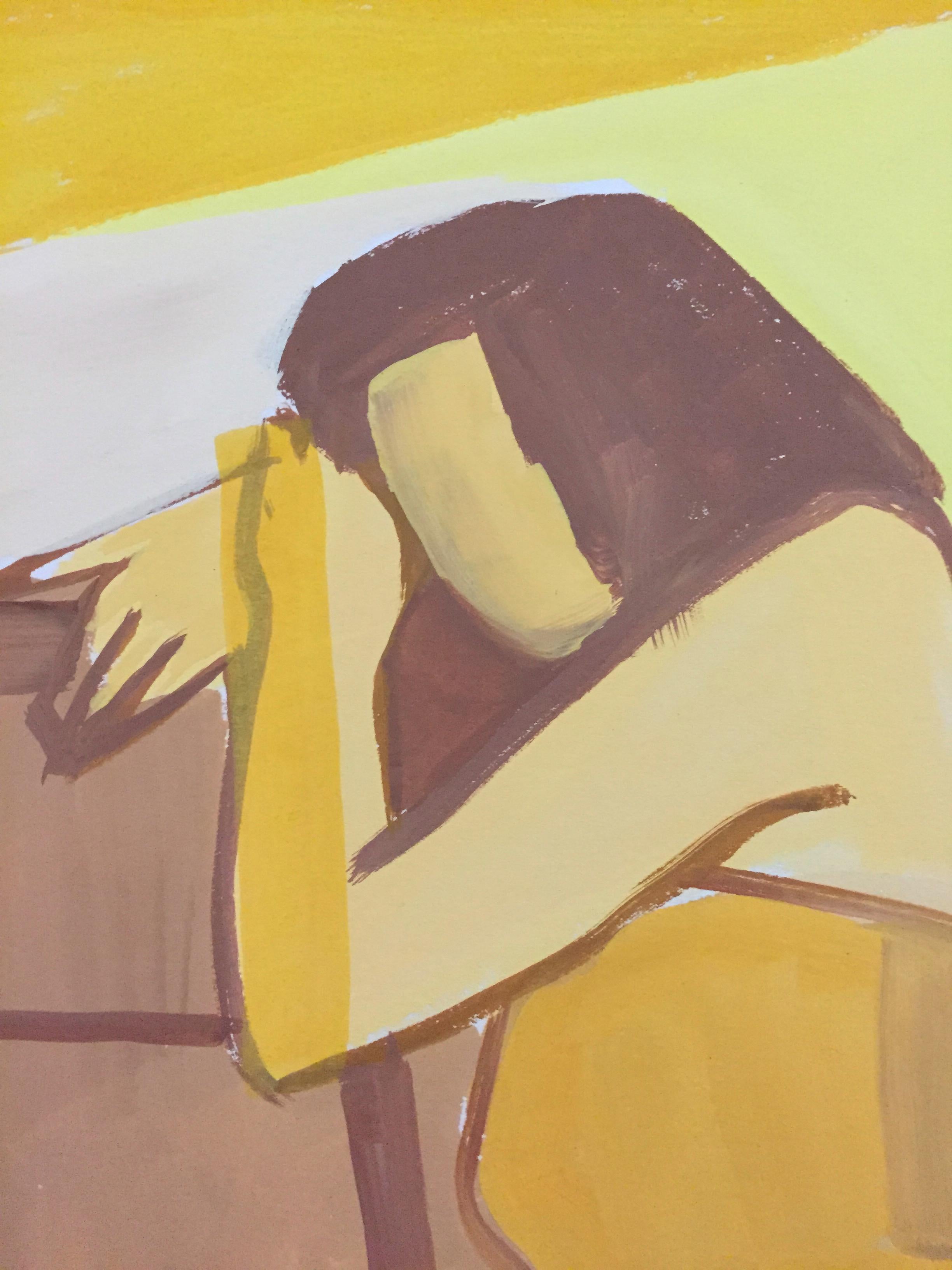 Peinture à la gouache nue du milieu du siècle « jaune » des années 1950 - Modernisme américain Painting par Unknown