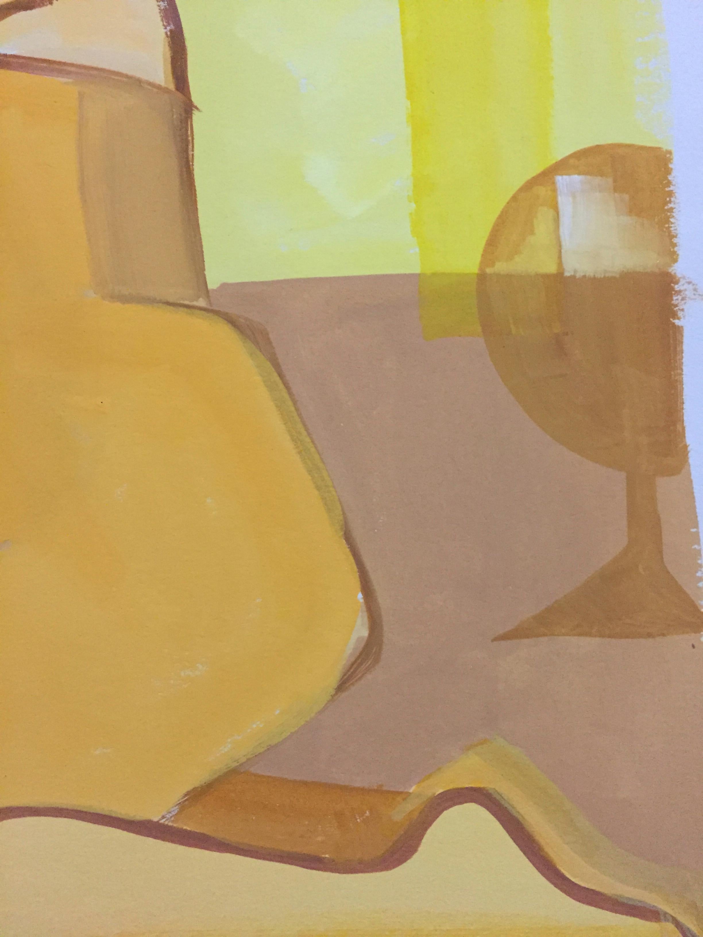 Peinture à la gouache nue du milieu du siècle « jaune » des années 1950 - Jaune Nude Painting par Unknown