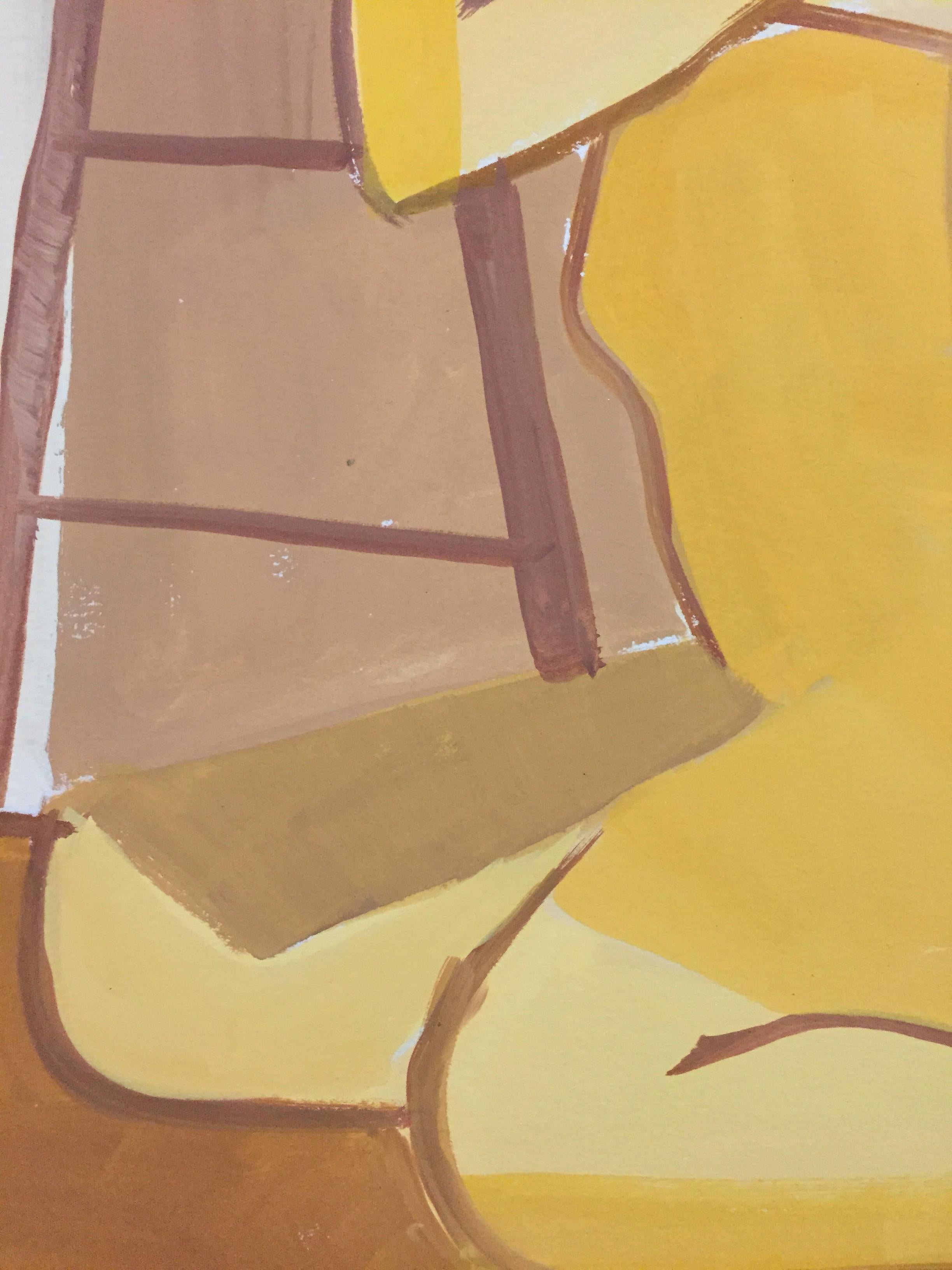Nudefarbenes Gouache-Gemälde „Gelb“, Mid-century, 1950er Jahre im Angebot 1