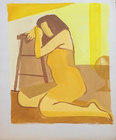 1950s "Yellow" Mid Century Nude Gouache Painting