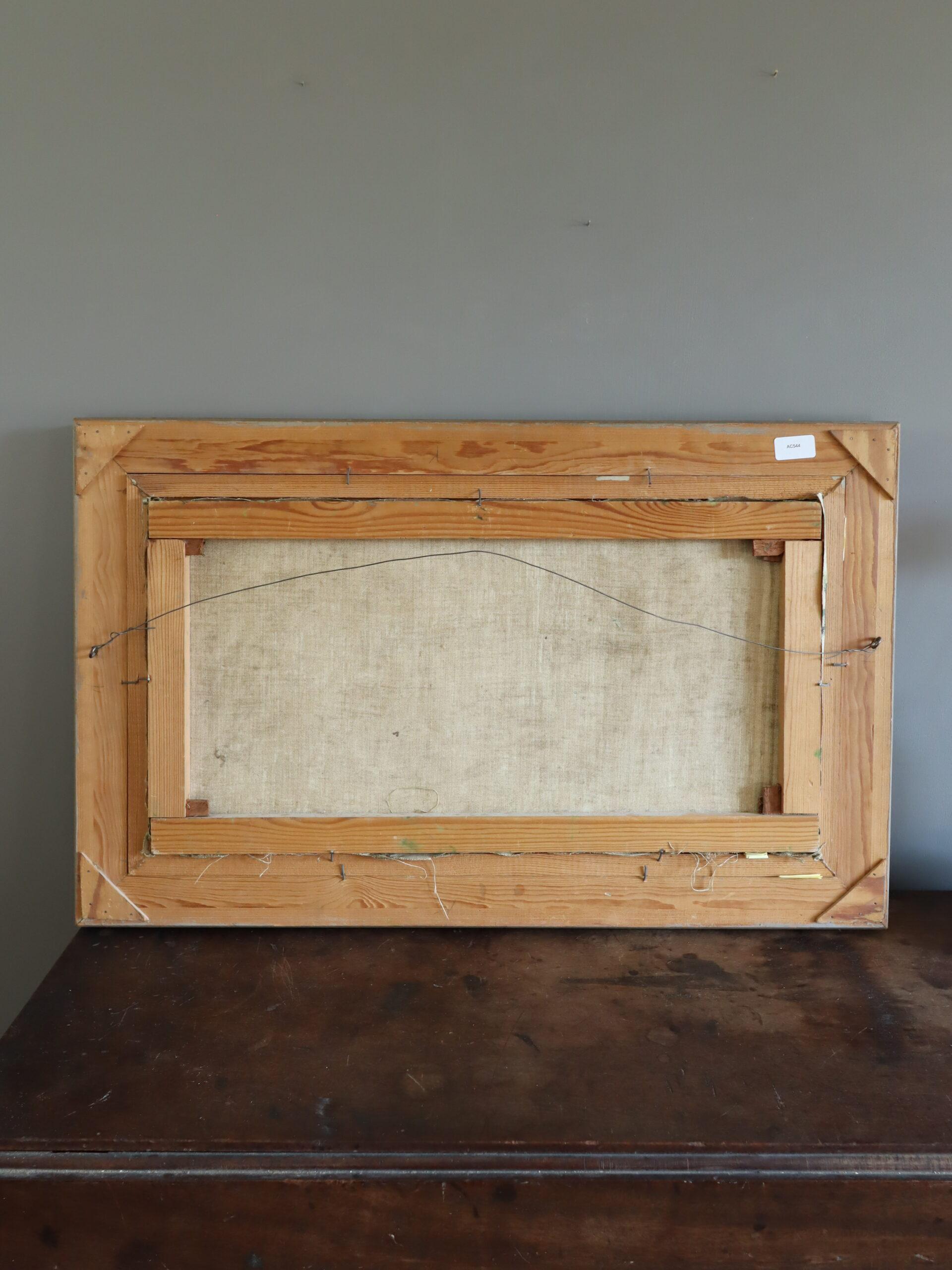 1951 Peinture à l'huile d'un paysage suédois moderne du milieu du siècle - Riverside Cottages en vente 6