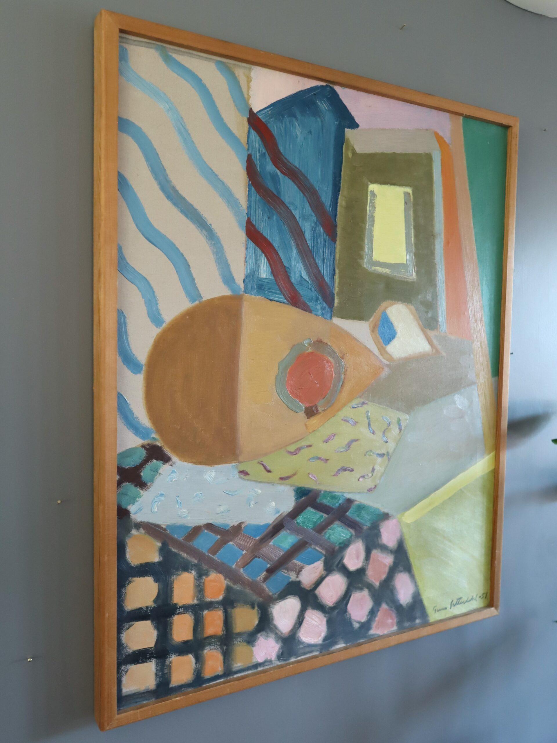 1951 Swedish Abstract Still Life Oil Painting - Patterns of a Summer Afternoon For Sale 1