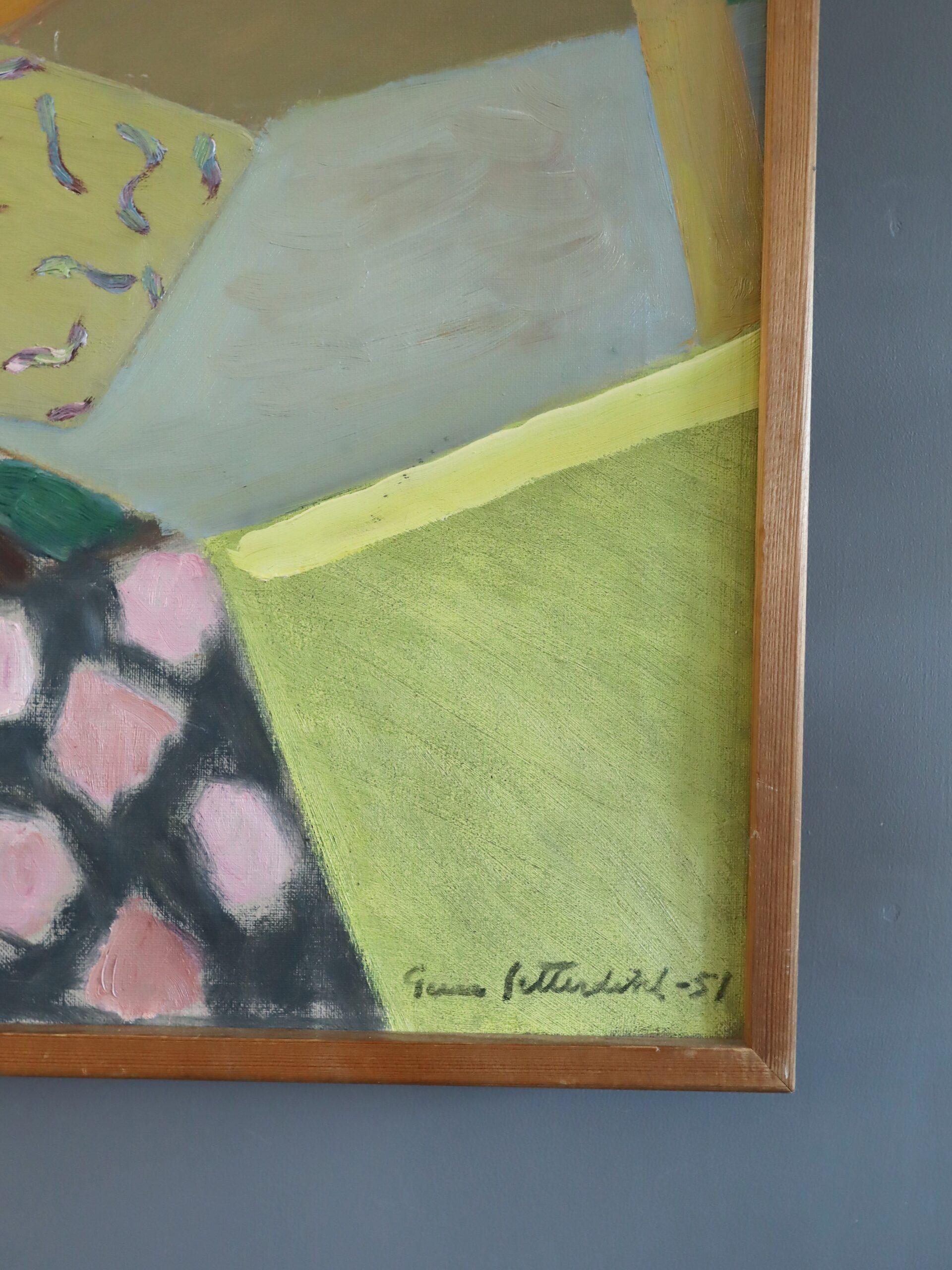 1951 Swedish Abstract Still Life Oil Painting - Patterns of a Summer Afternoon For Sale 3