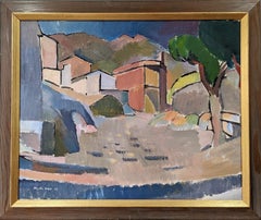 1951 Vintage Expressive City Landscape Oil Painting - Village in Pastel